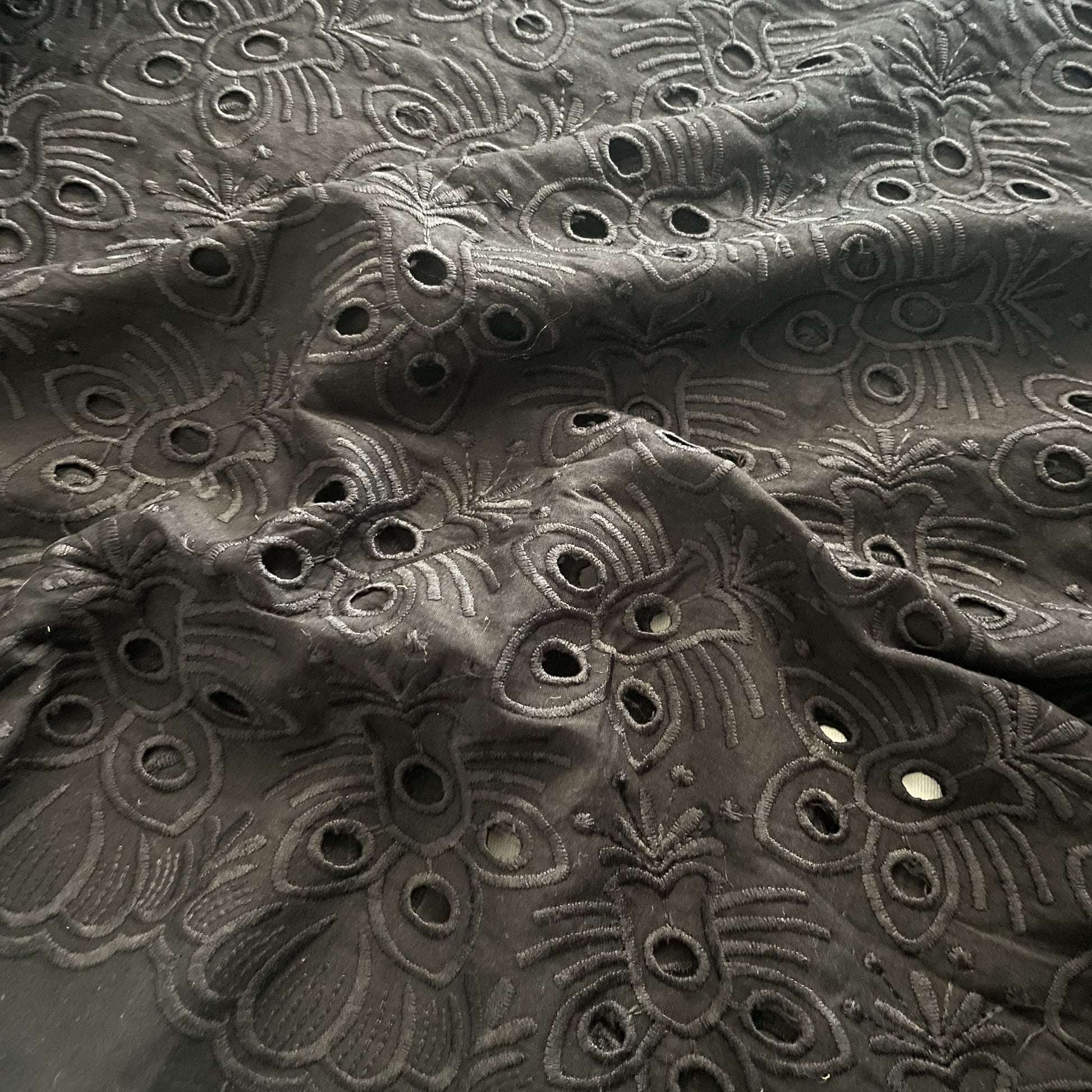 Premium Black Floral Embroidery Cotton Schiffli Fabric