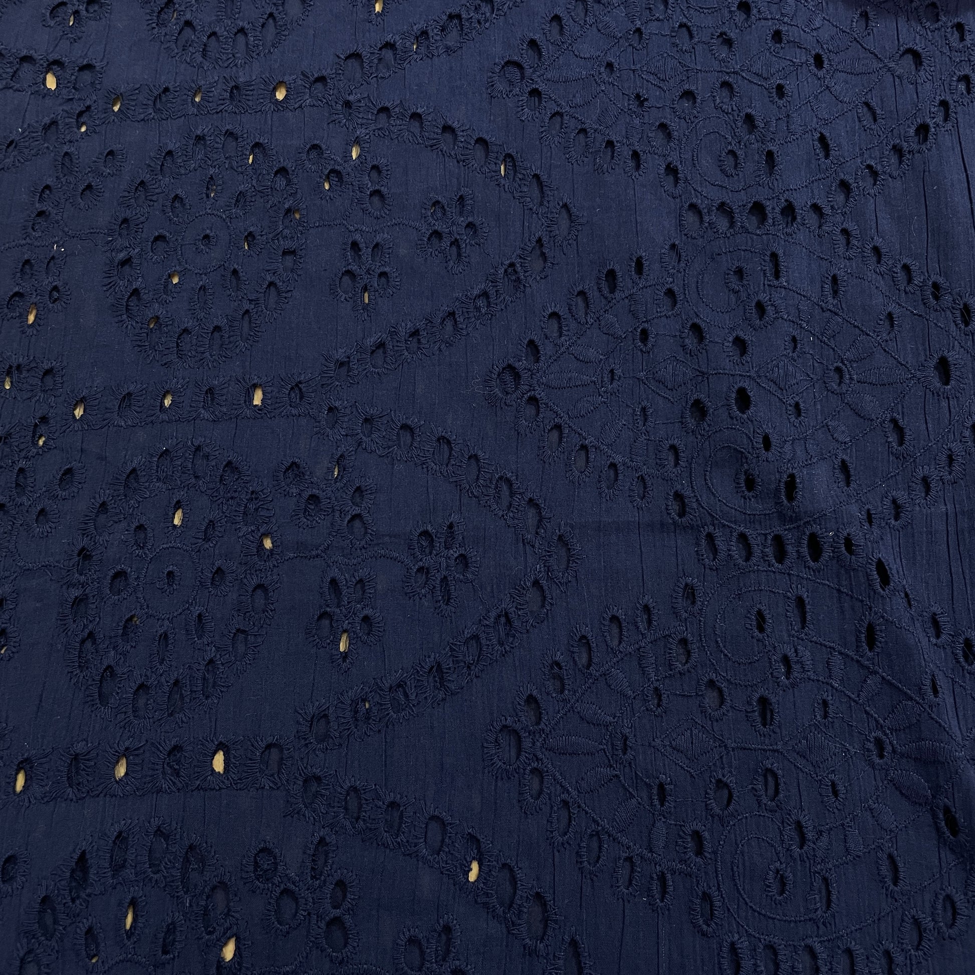 Navy Blue Floral Embroidery Cotton Schiffli Fabric - TradeUNO