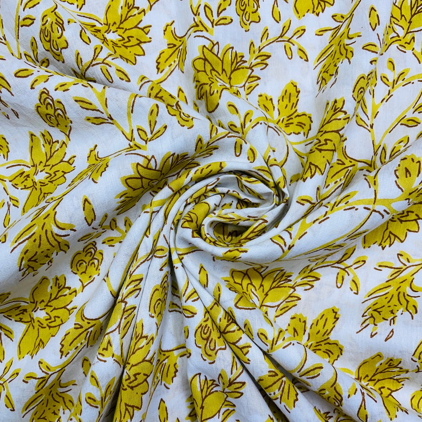 Whtie & Yellow Floral Print Cotton Fabric - TradeUNO