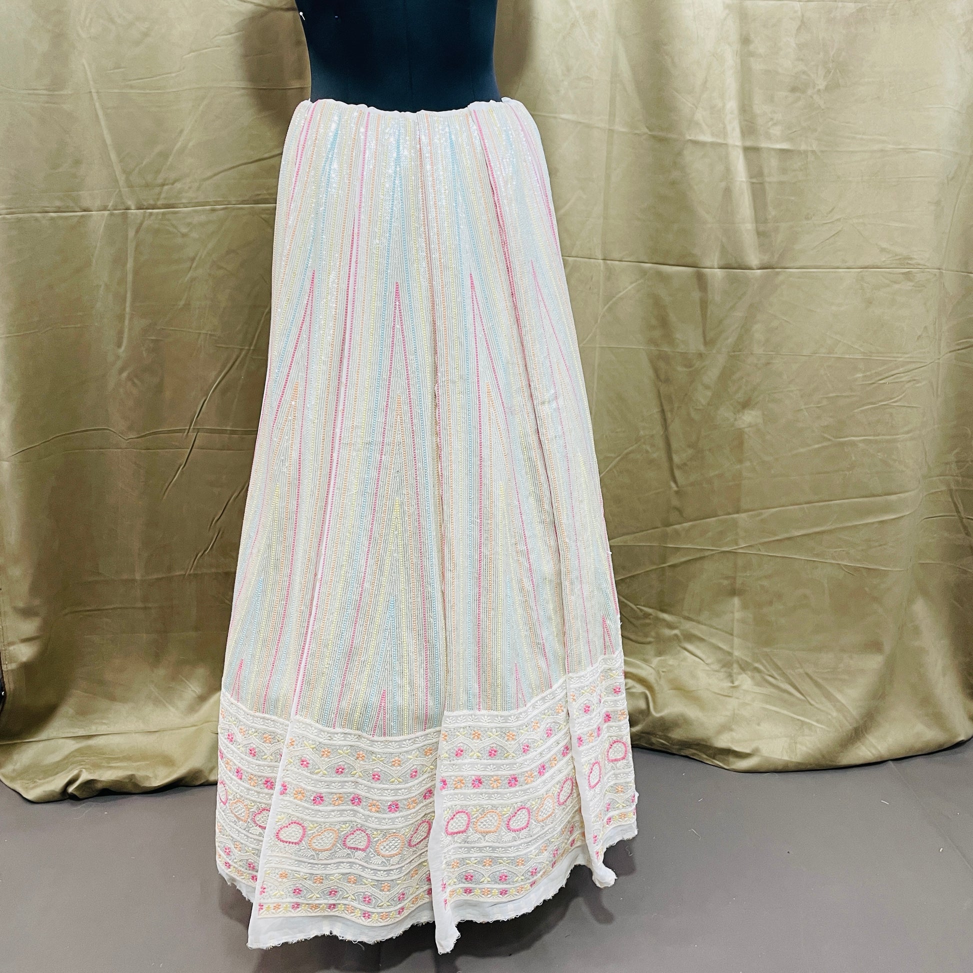 buy white multicolor stripe with lurex sequence embroidery georgette 12 kali