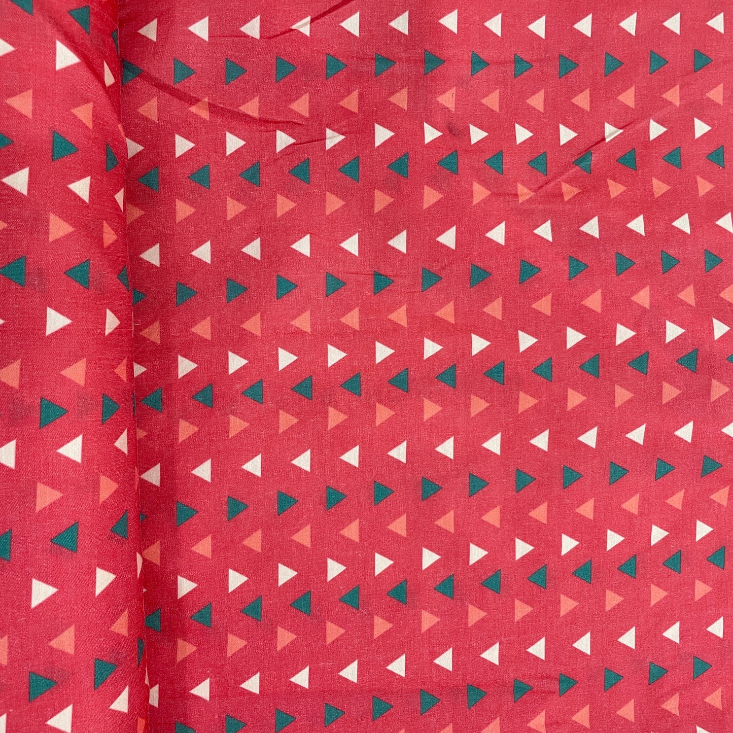 Red & Multicolor Geometerical Print Cotton Satin Fabric - TradeUNO