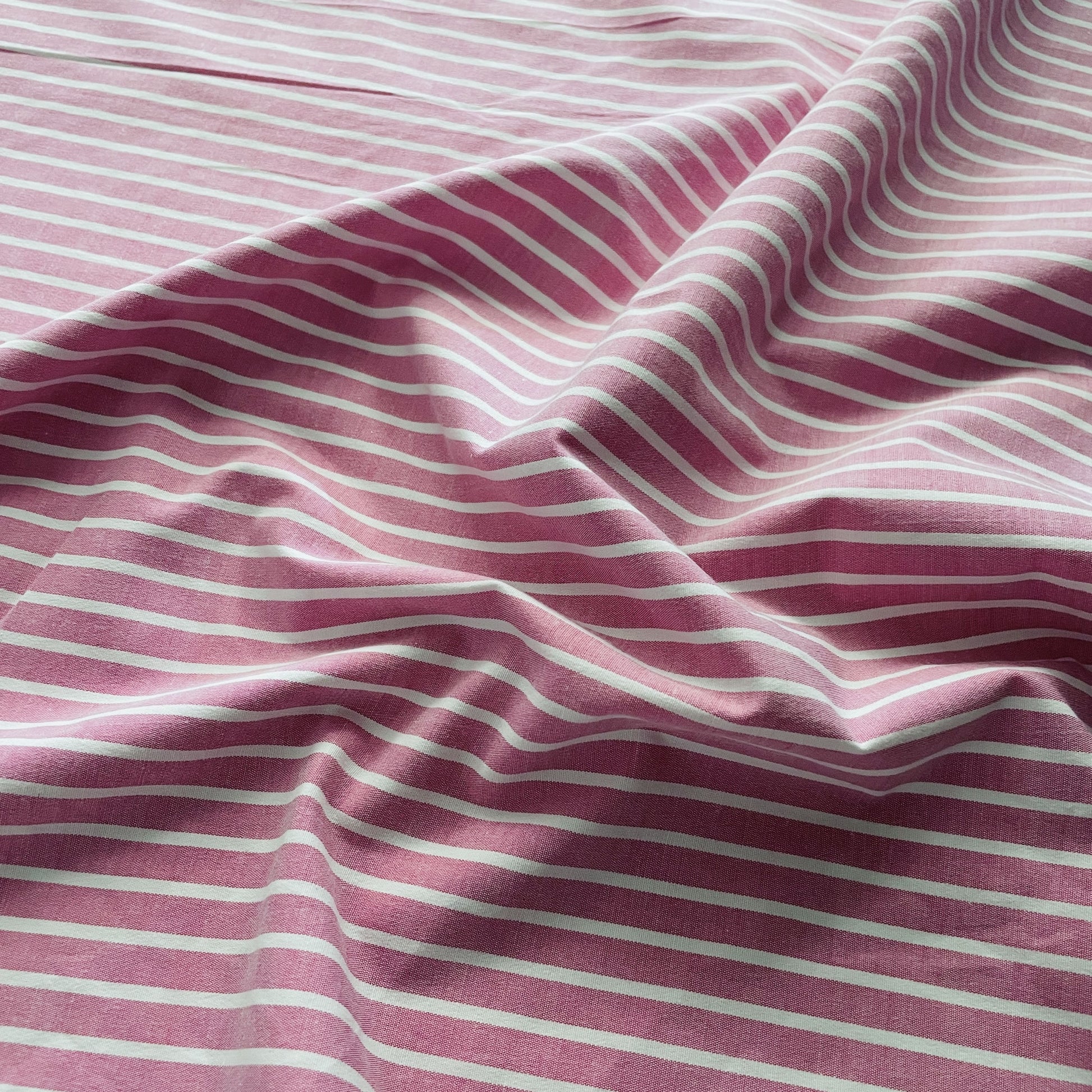 Premium Pink White Stripes Print Poplin Lycra Fabric