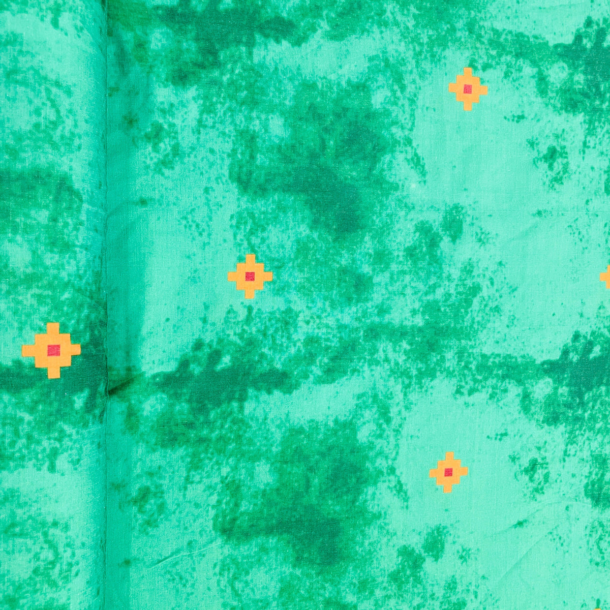Green & Yellow Geometerical Print Cotton Satin Fabric - TradeUNO