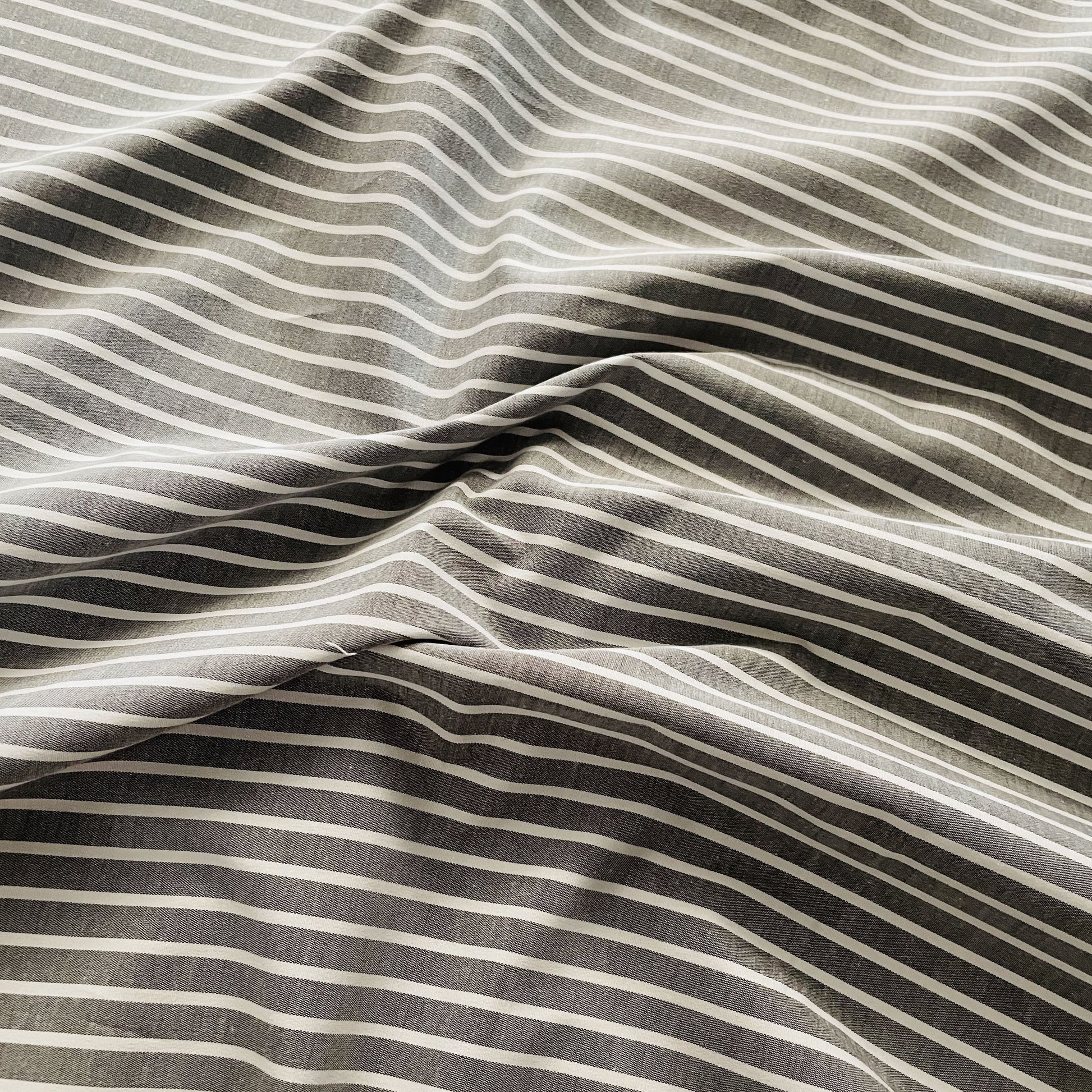 Premium Grey White Stripes Print Poplin Lycra Fabric