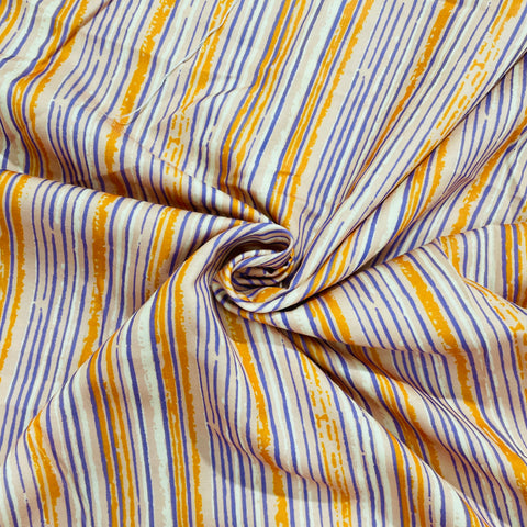 Peach Pink & Purple Stripe Print Cotton Satin Fabric - TradeUNO