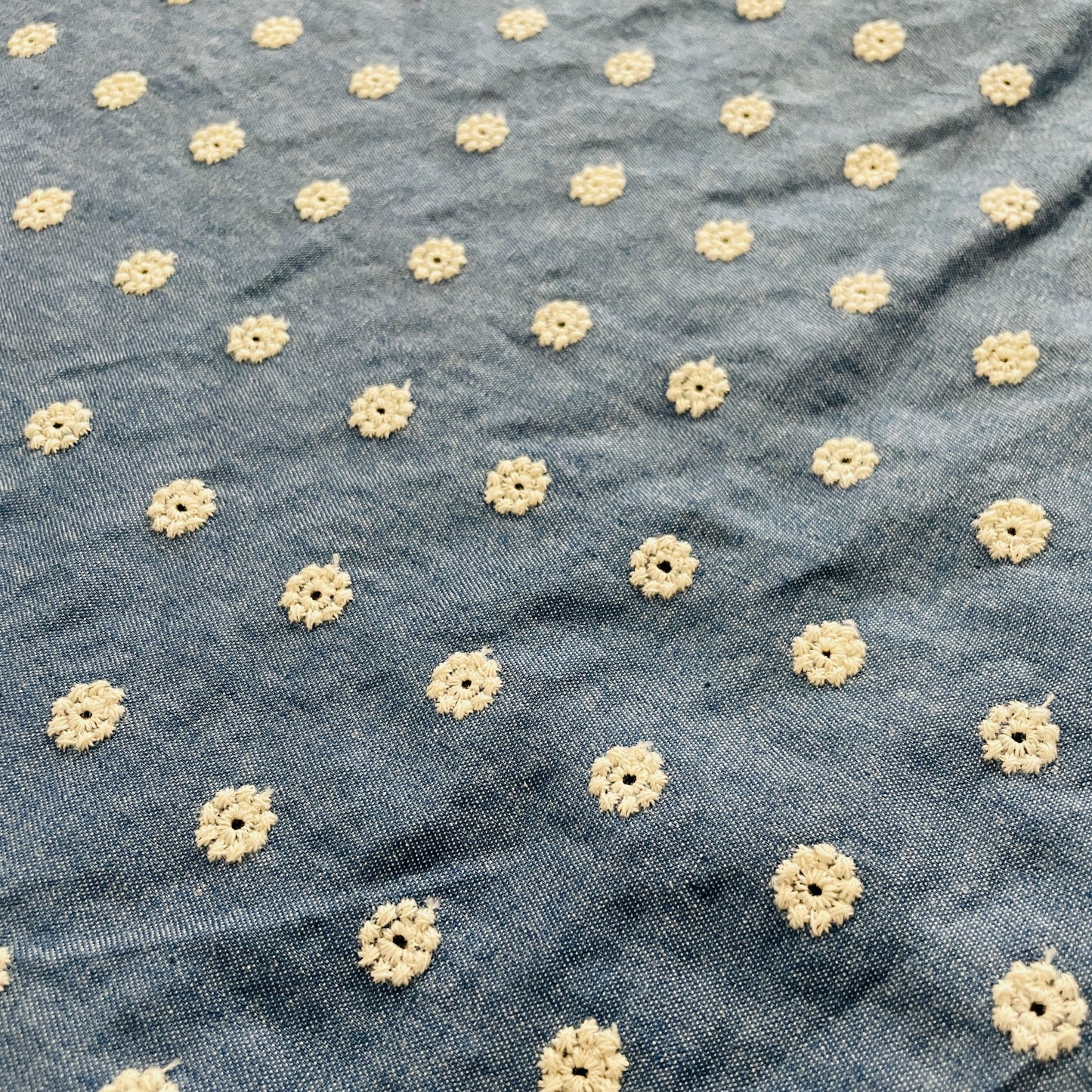 Blue Floral Buti Embroidery Denim Fabric