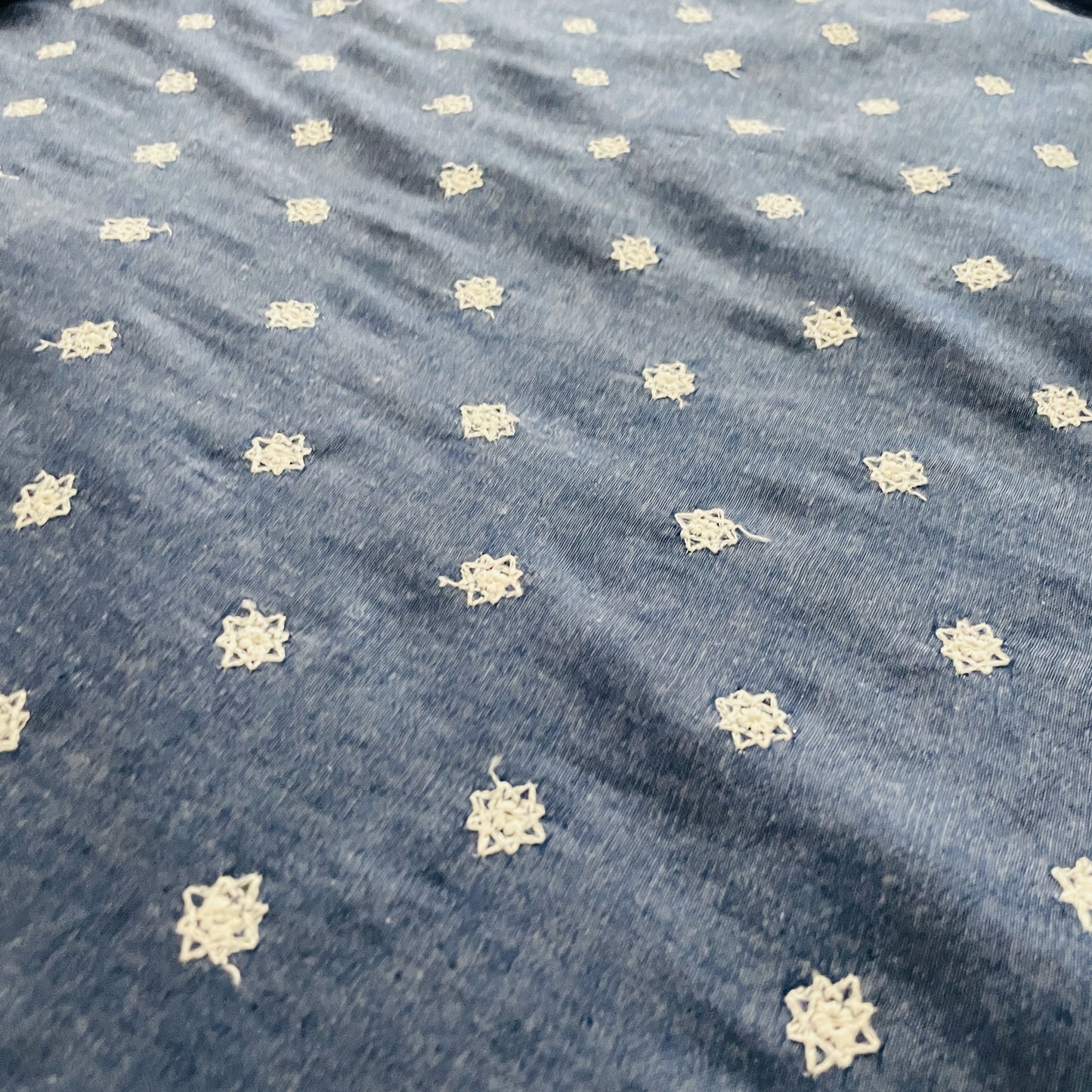 Dark Blue Floral Embroidery Denim Fabric
