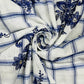 White & Purple Check & Floral Sequence Thread Embroidery Cotton Fabric - TradeUNO