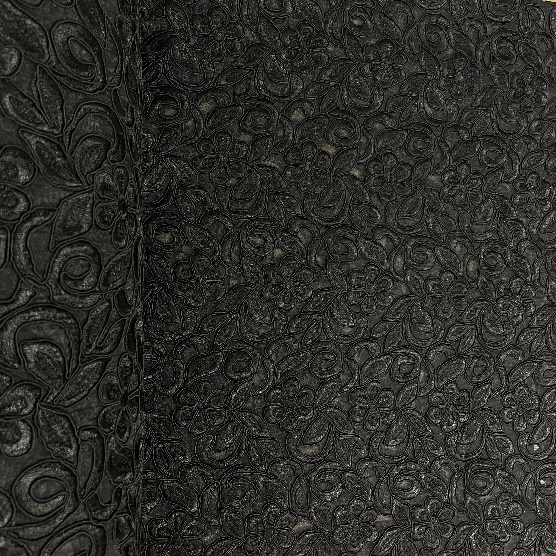 Black Floral Thread Embroidery Organza Fabric - TradeUNO