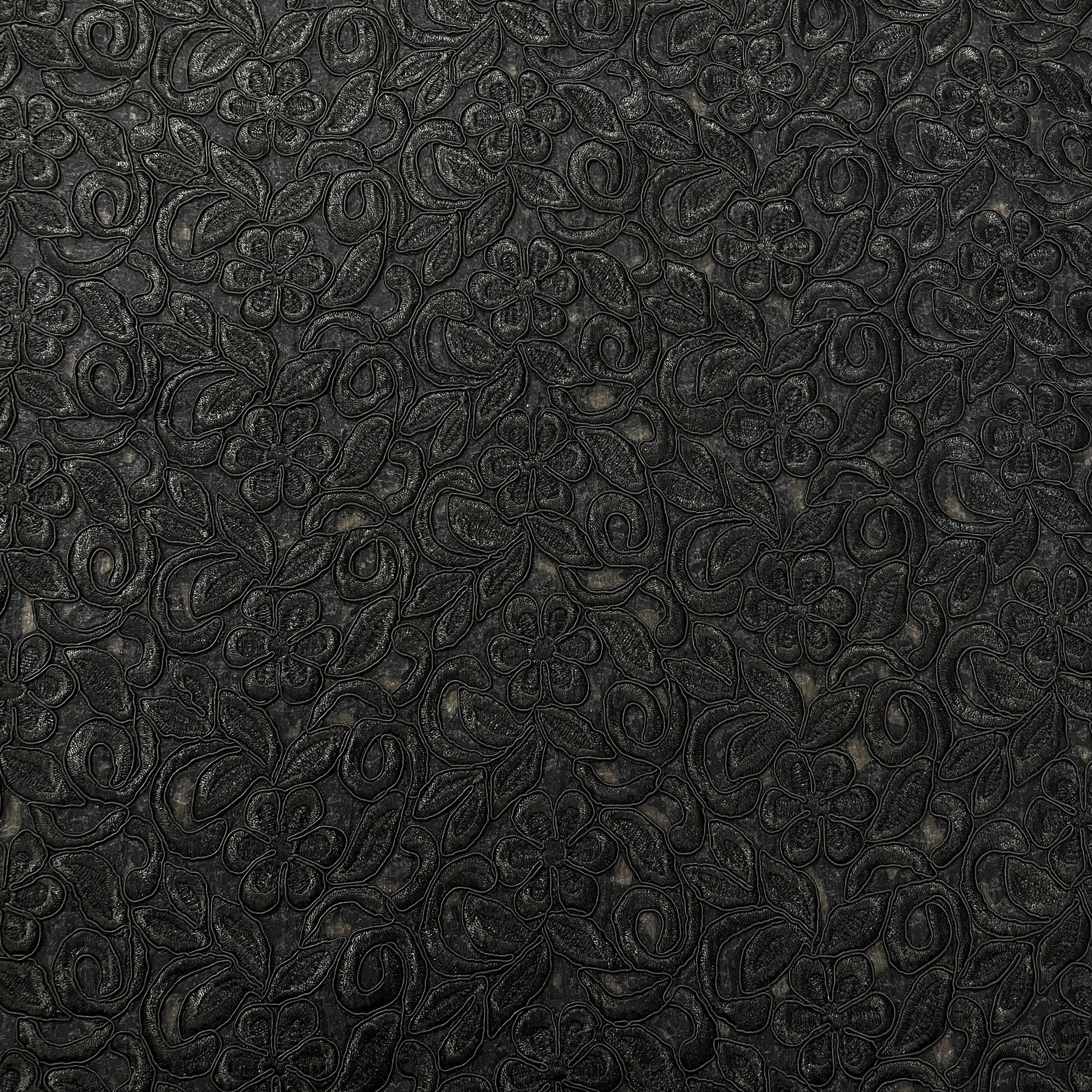 Black Floral Thread Embroidery Organza Fabric - TradeUNO