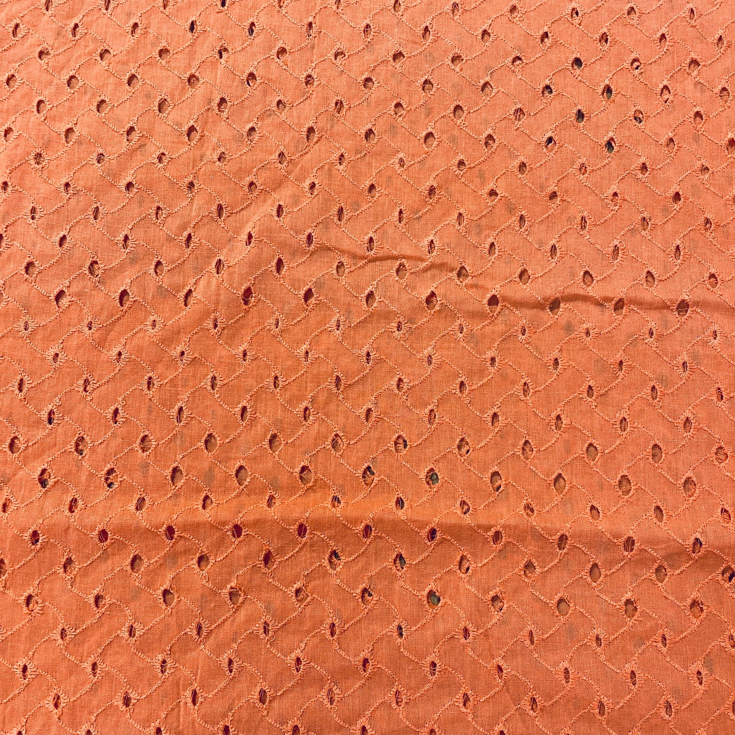 Orange Geometerical Embroidery Cotton Schiffli Fabric - TradeUNO