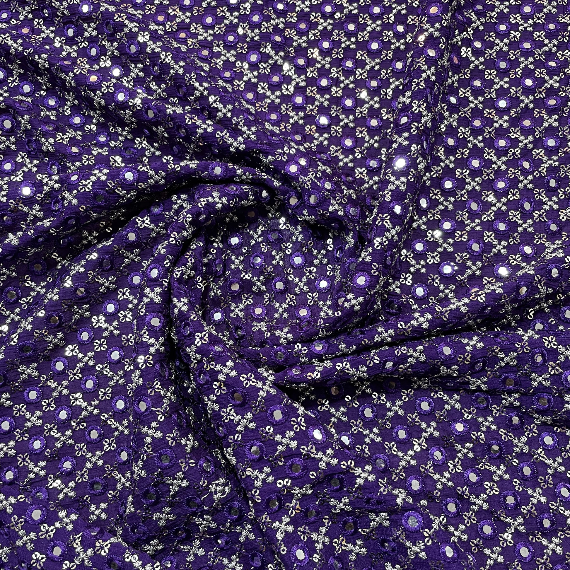 Exclusive Purple Mirror Work Sequence Embroidery Chinnon Fabric