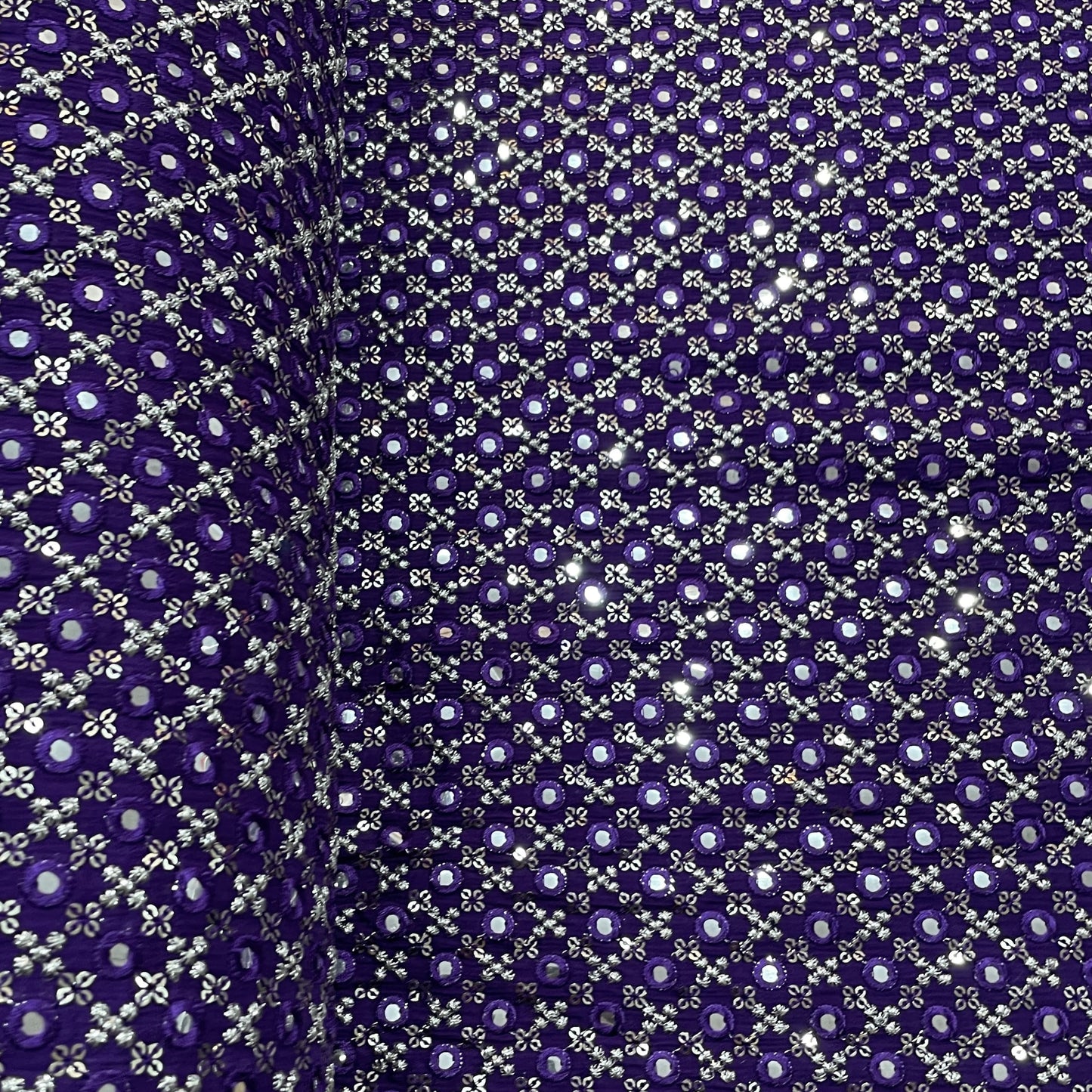 Exclusive Purple Mirror Work Sequence Embroidery Chinnon Fabric
