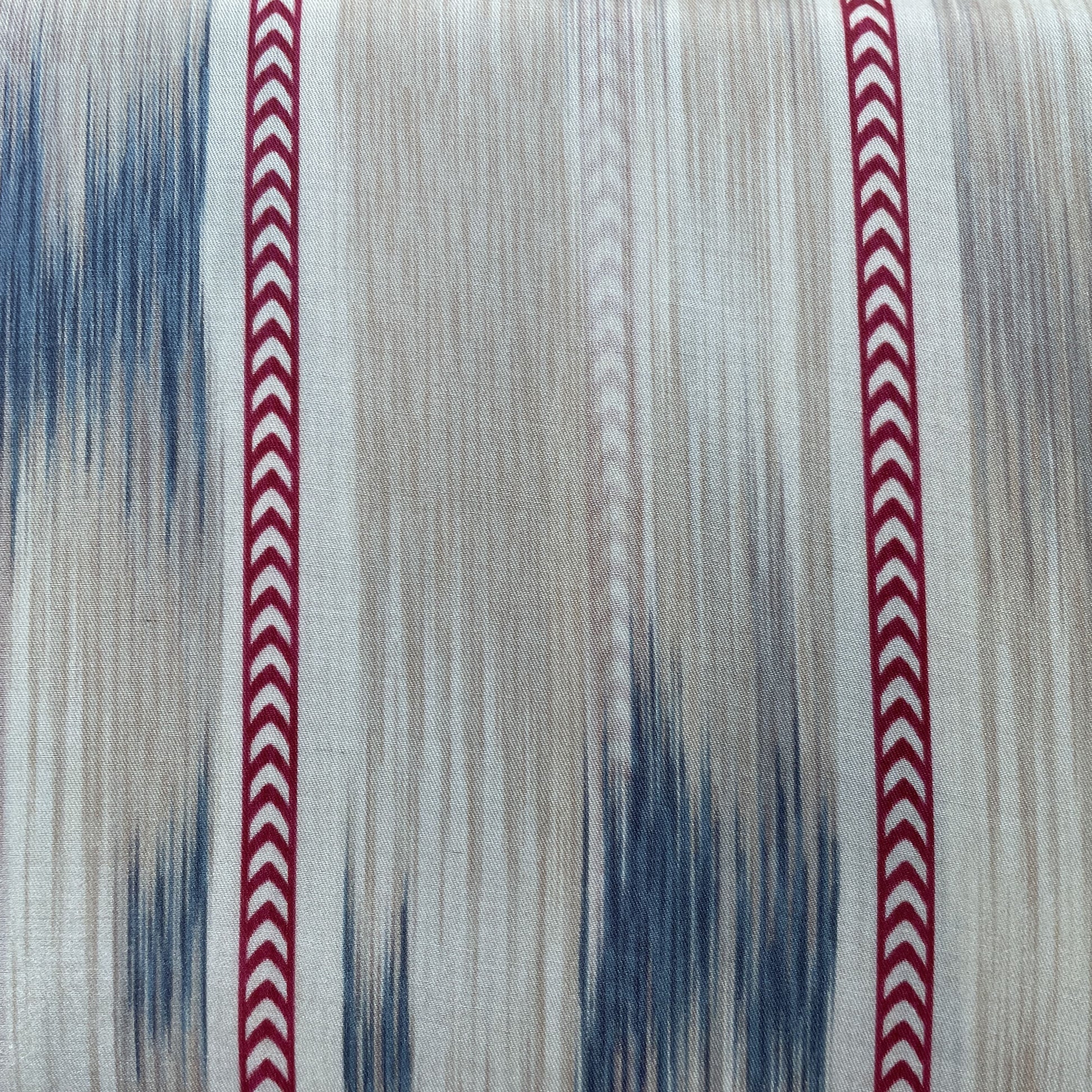 Off White Pink Stripes Ikkat Print Bemberg Gajji Silk Fabric 15555