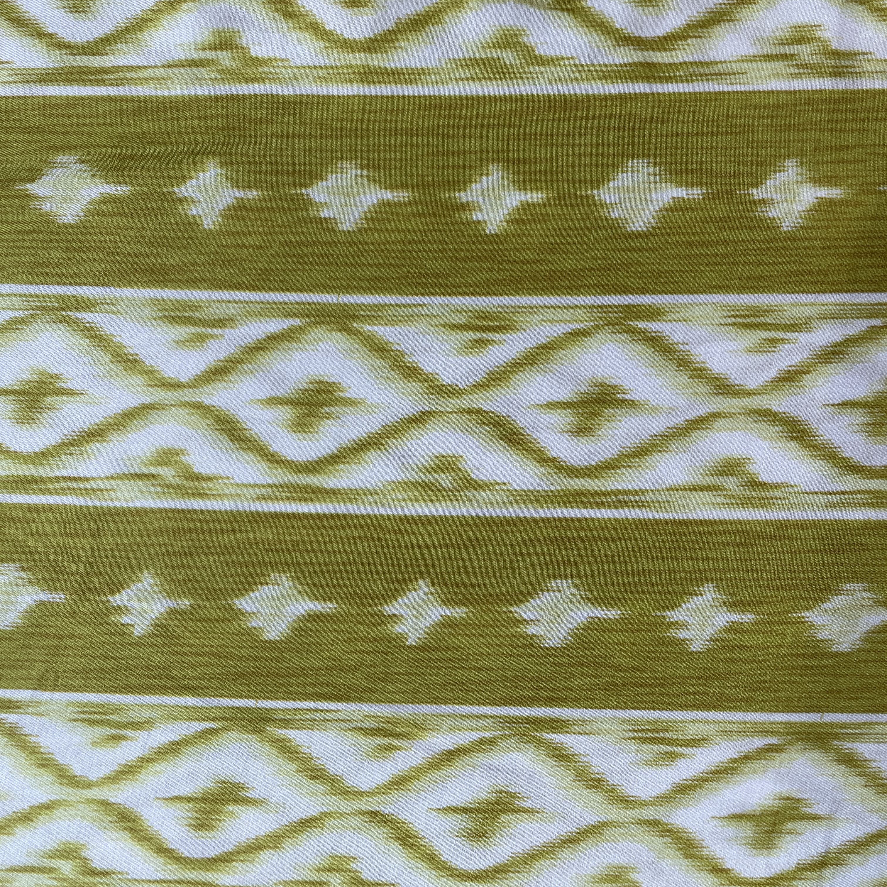 Light Green Ikkat Print Bemberg Gajji Silk Fabric 15561