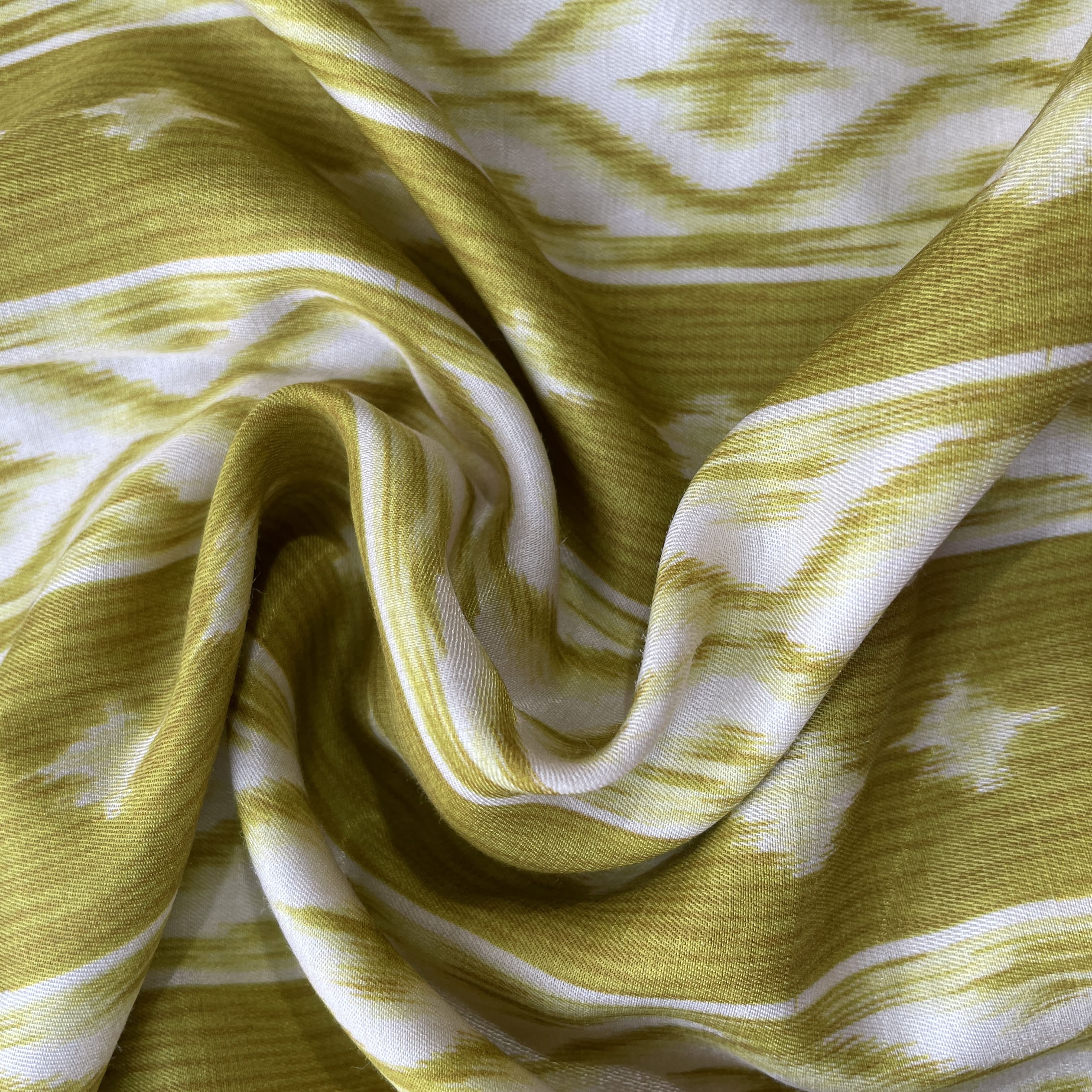 Light Green Ikkat Print Bemberg Gajji Silk Fabric 15561