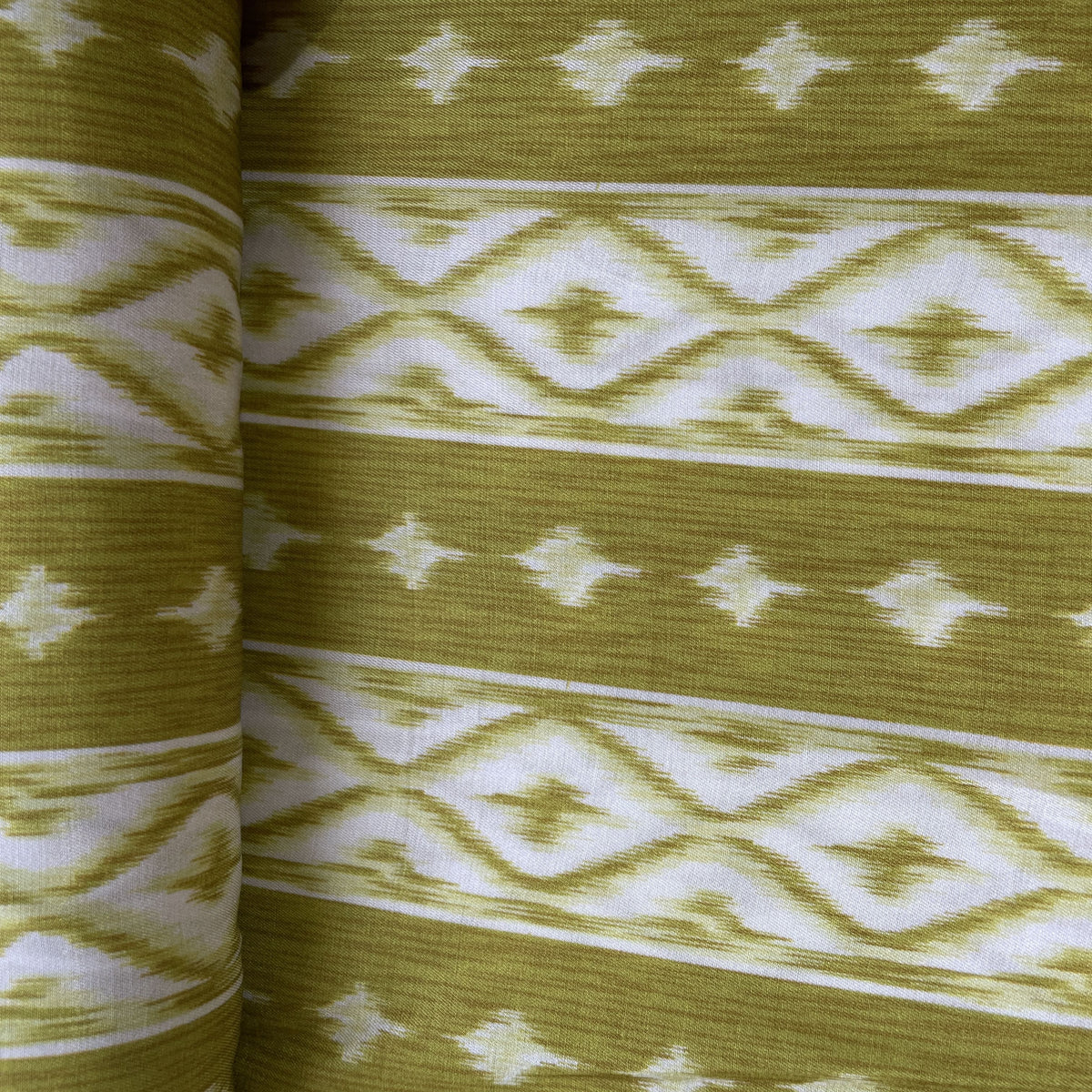 Light Green Ikkat Print Bemberg Gajji Silk Fabric 15561