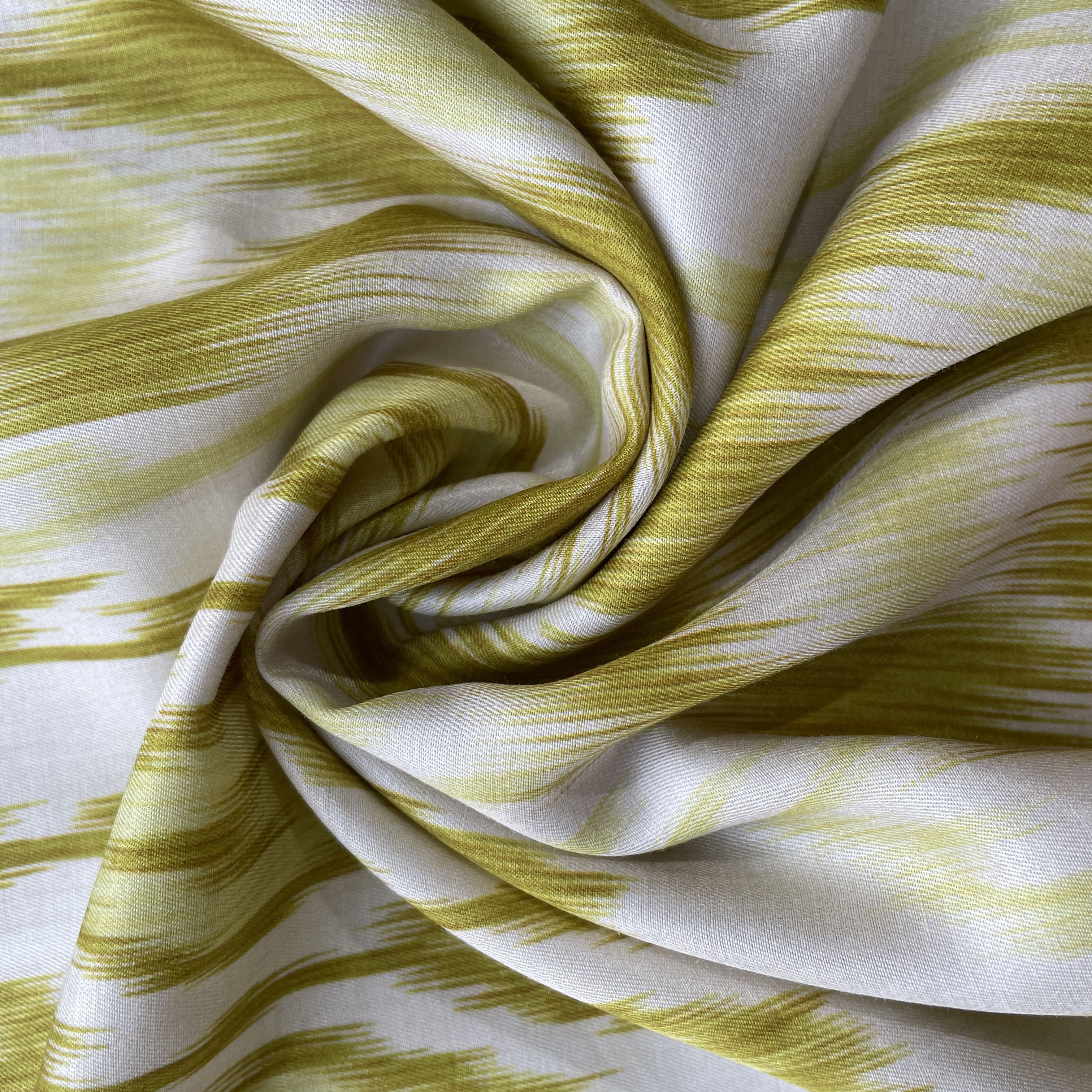 Olive Green Ikkat Print Bemberg Gajji Silk Fabric 15551