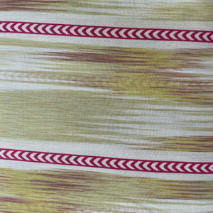 Cream Pink Stripes Ikkat Print Bemberg Gajji Silk Fabric 15554
