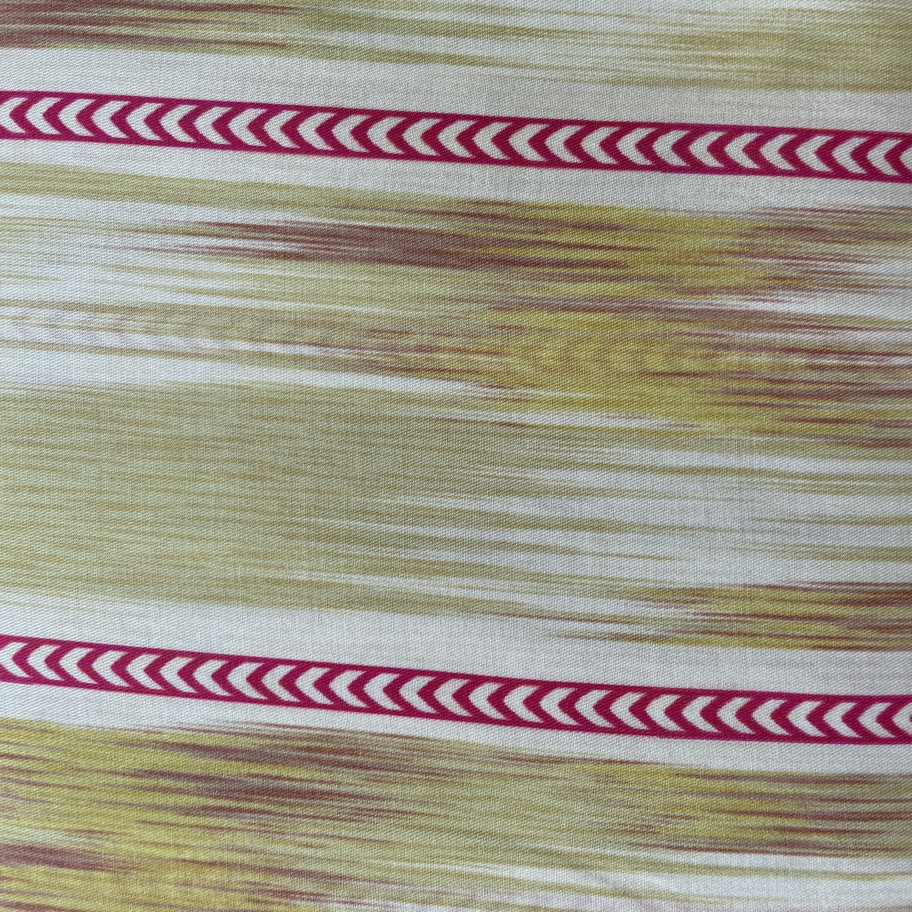 Cream Pink Stripes Ikkat Print Bemberg Gajji Silk Fabric 15554