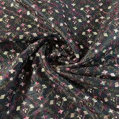 Exclusive Black Floral Sequence Embroidery Russian Silk Fabric