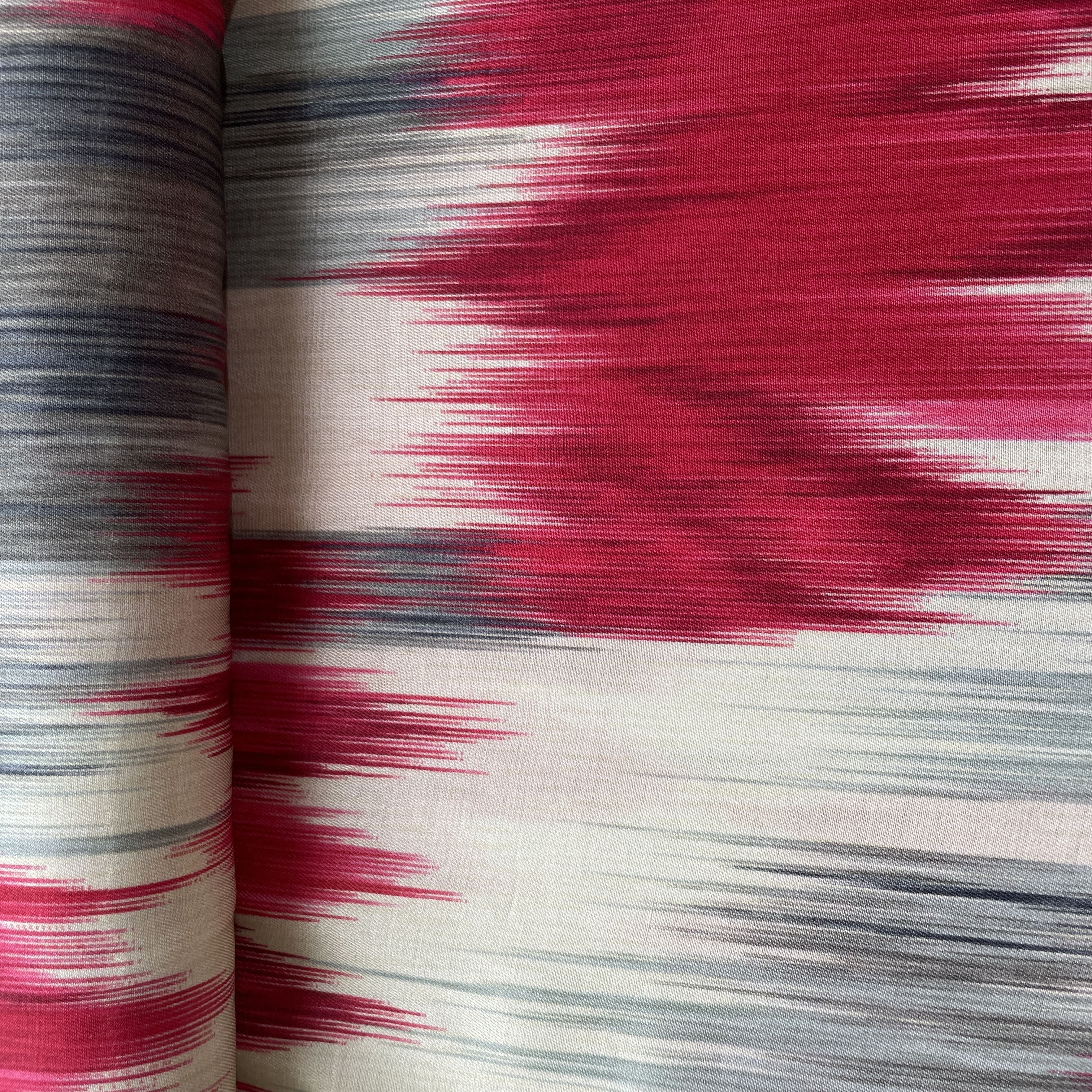 Cream Multicolor Ikkat Print Bemberg Gajji Silk Fabric 15549