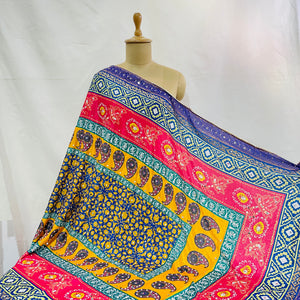 Mutlicolor Traditional Pearl &  Mirror Work Silk Dupatta - TradeUNO