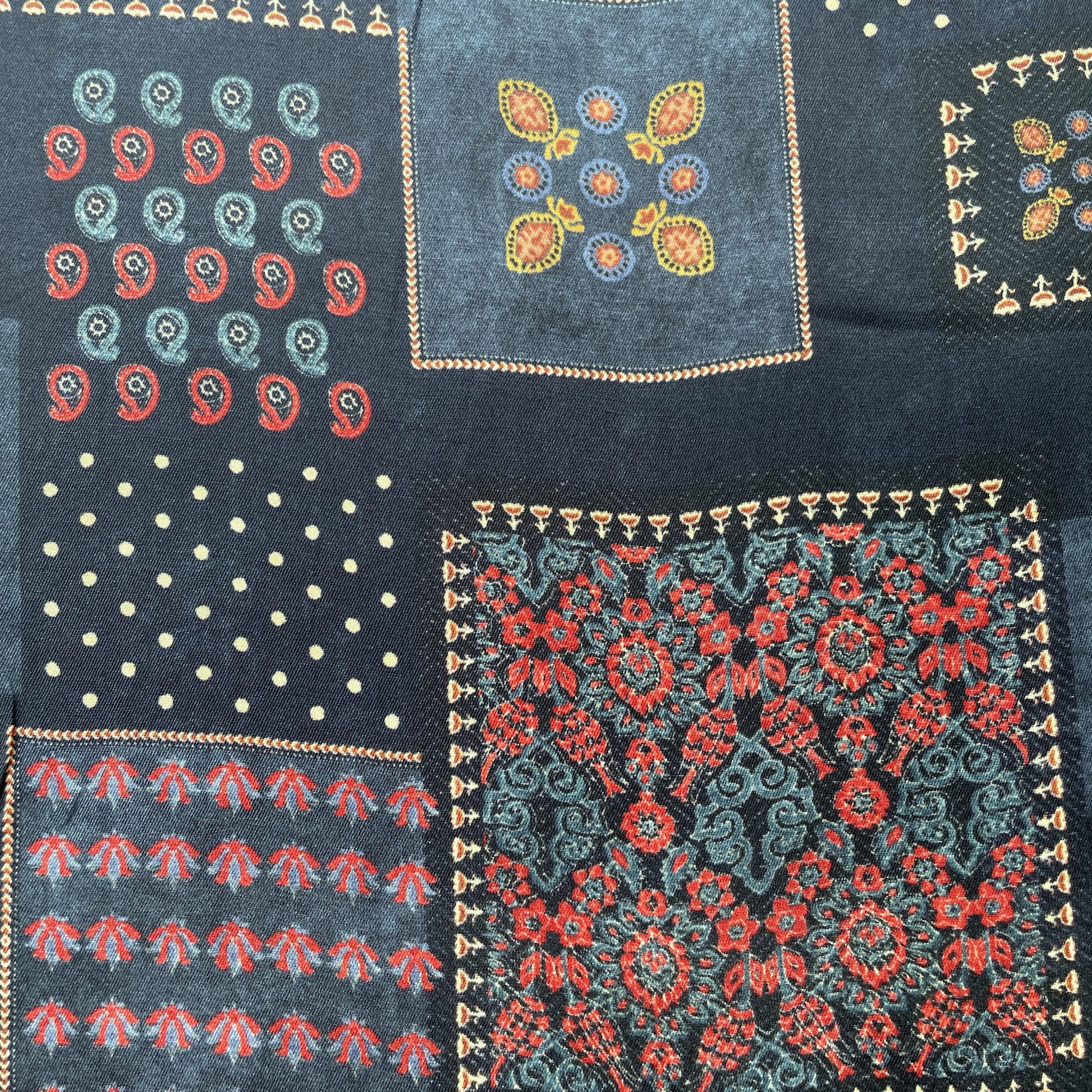 Dark Blue Multicolor Abstract Print Bemberg Gajji Silk Fabric 15569