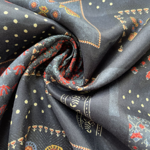 Dark Blue Multicolor Abstract Print Bemberg Gajji Silk Fabric 15569