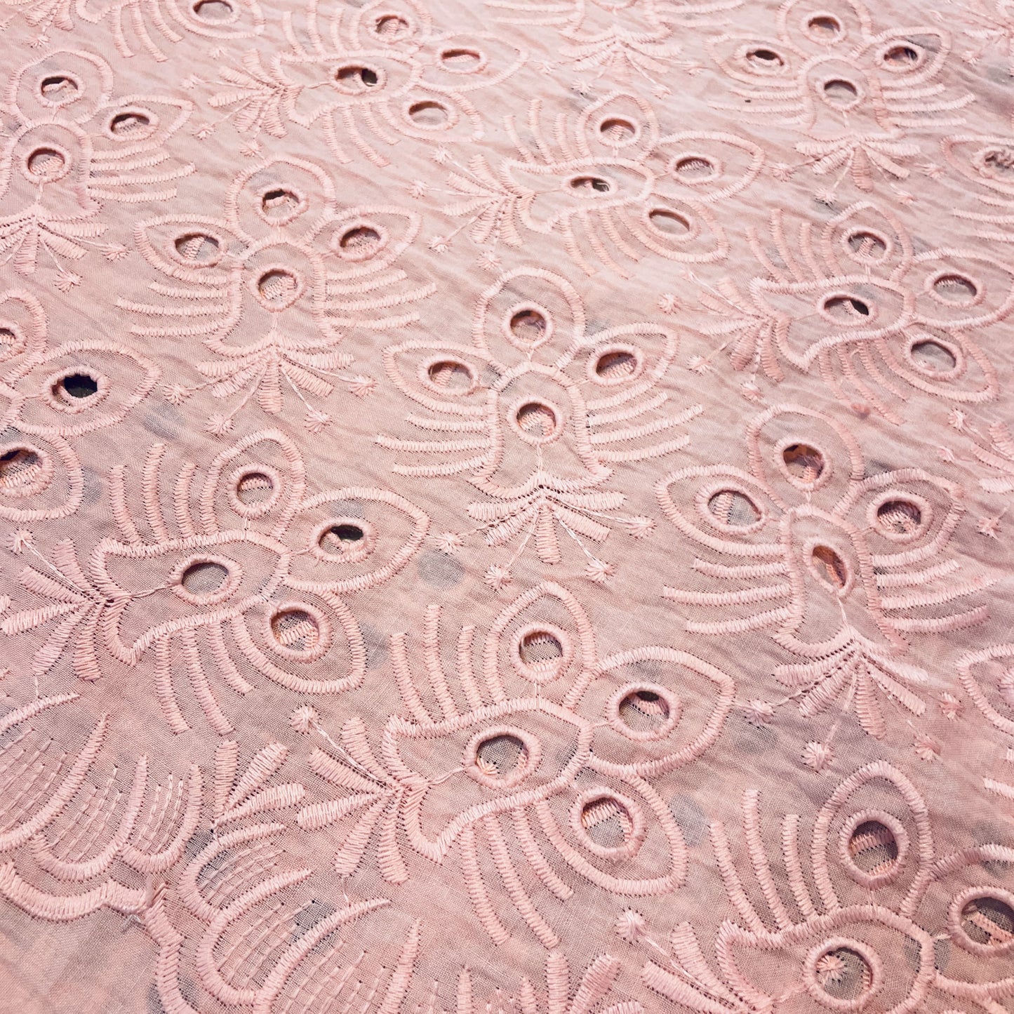 Premium Coral Pink Floral Embroidery Cotton Schiffli Fabric