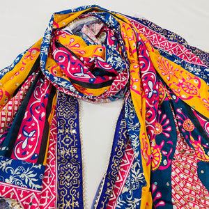 Mutlicolor Traditional Pearl &  Mirror Work Silk Dupatta - TradeUNO