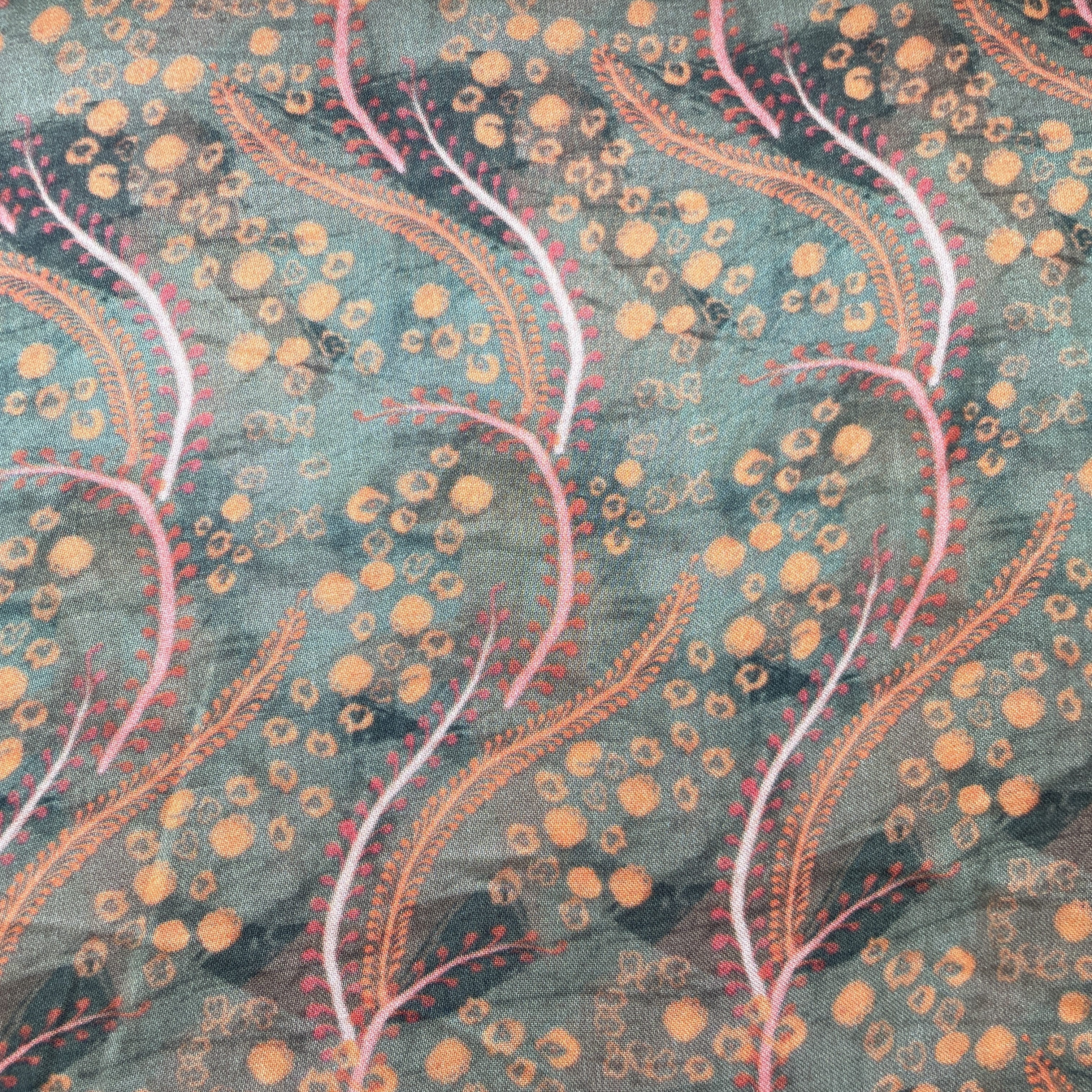 Olive Green Batik Print Modal Satin Fabric 20840