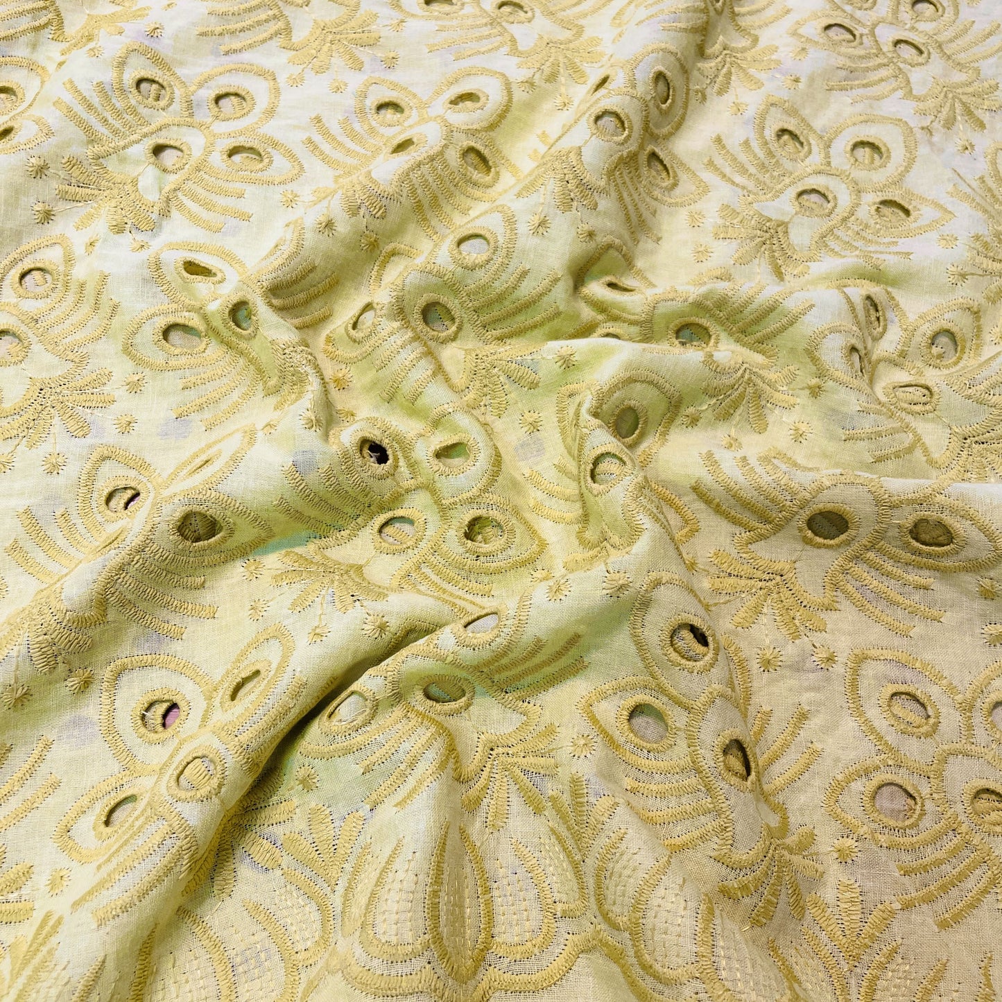 Premium Olive Green Floral Embroidery Cotton Schiffli Fabric