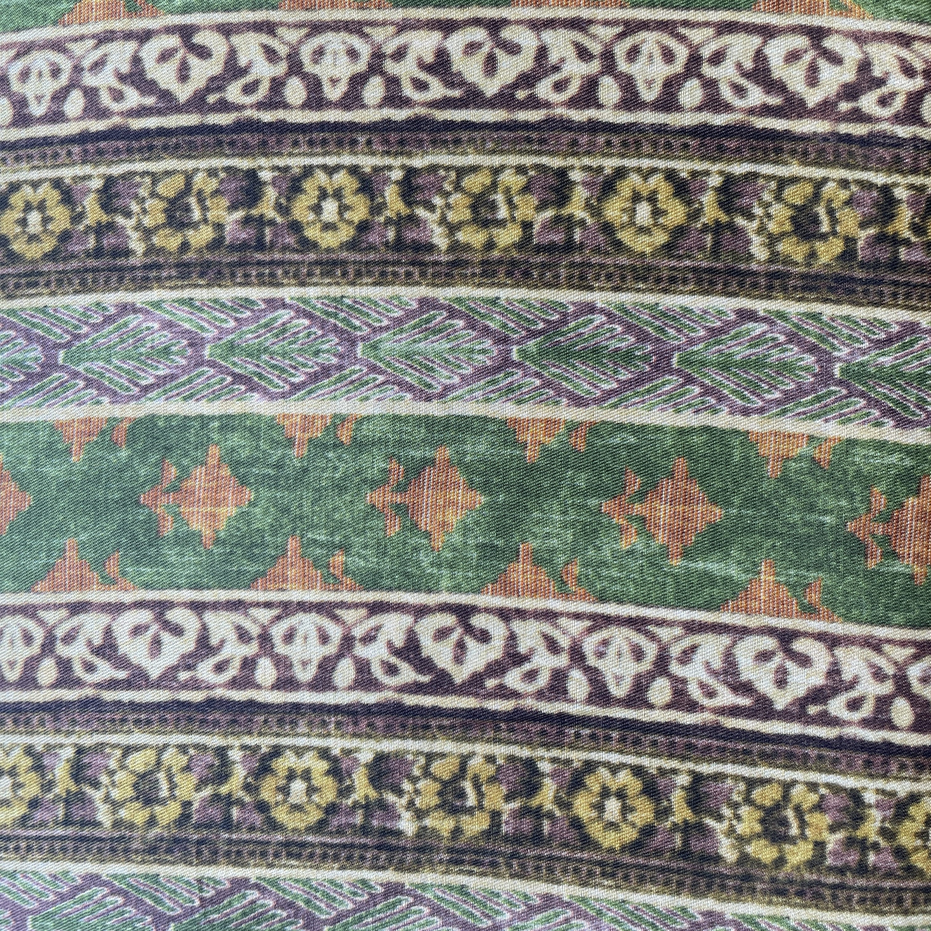 Green Stripes Floral Print Bemberg Gajji Silk Fabric 15581