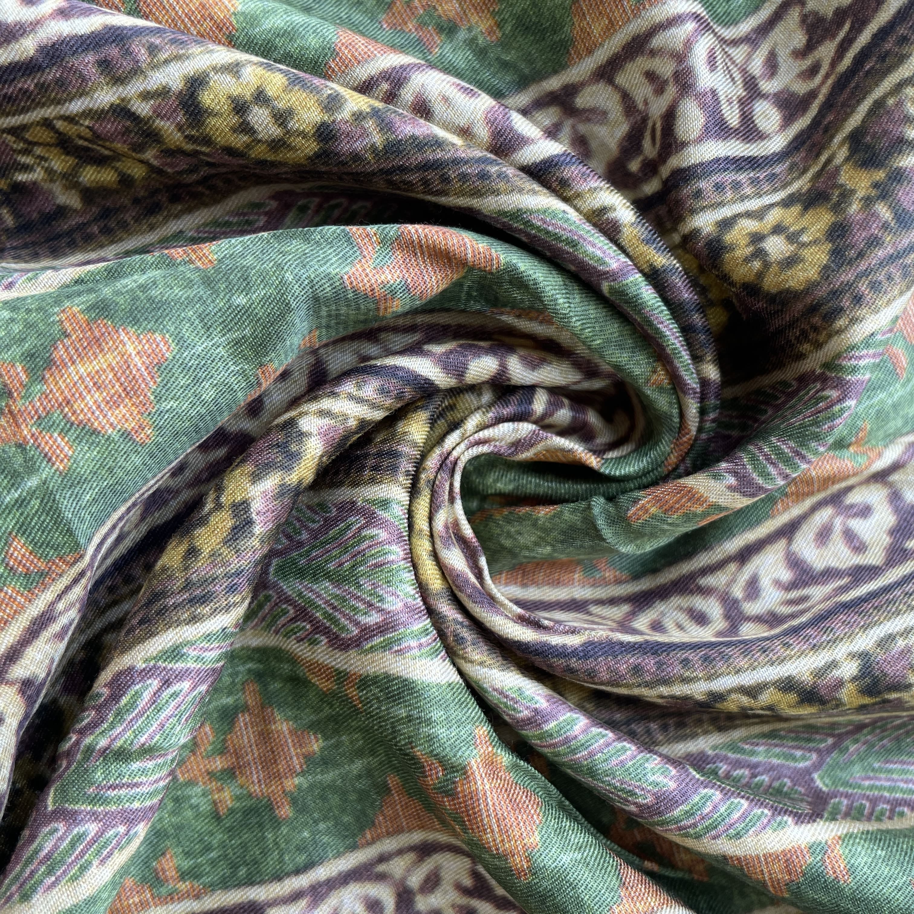 Green Stripes Floral Print Bemberg Gajji Silk Fabric 15581