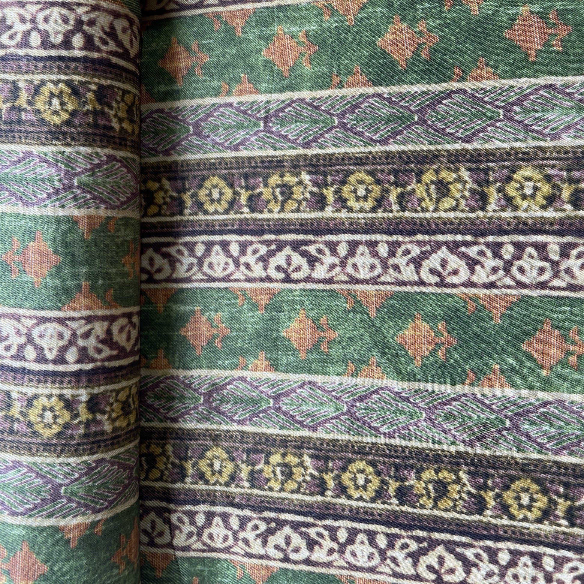 Green Stripes Floral Print Bemberg Gajji Silk Fabric 15581