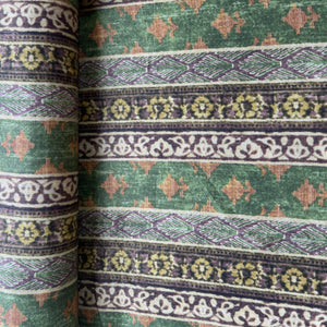 Green Stripes Floral Print Bemberg Gajji Silk Fabric 15581