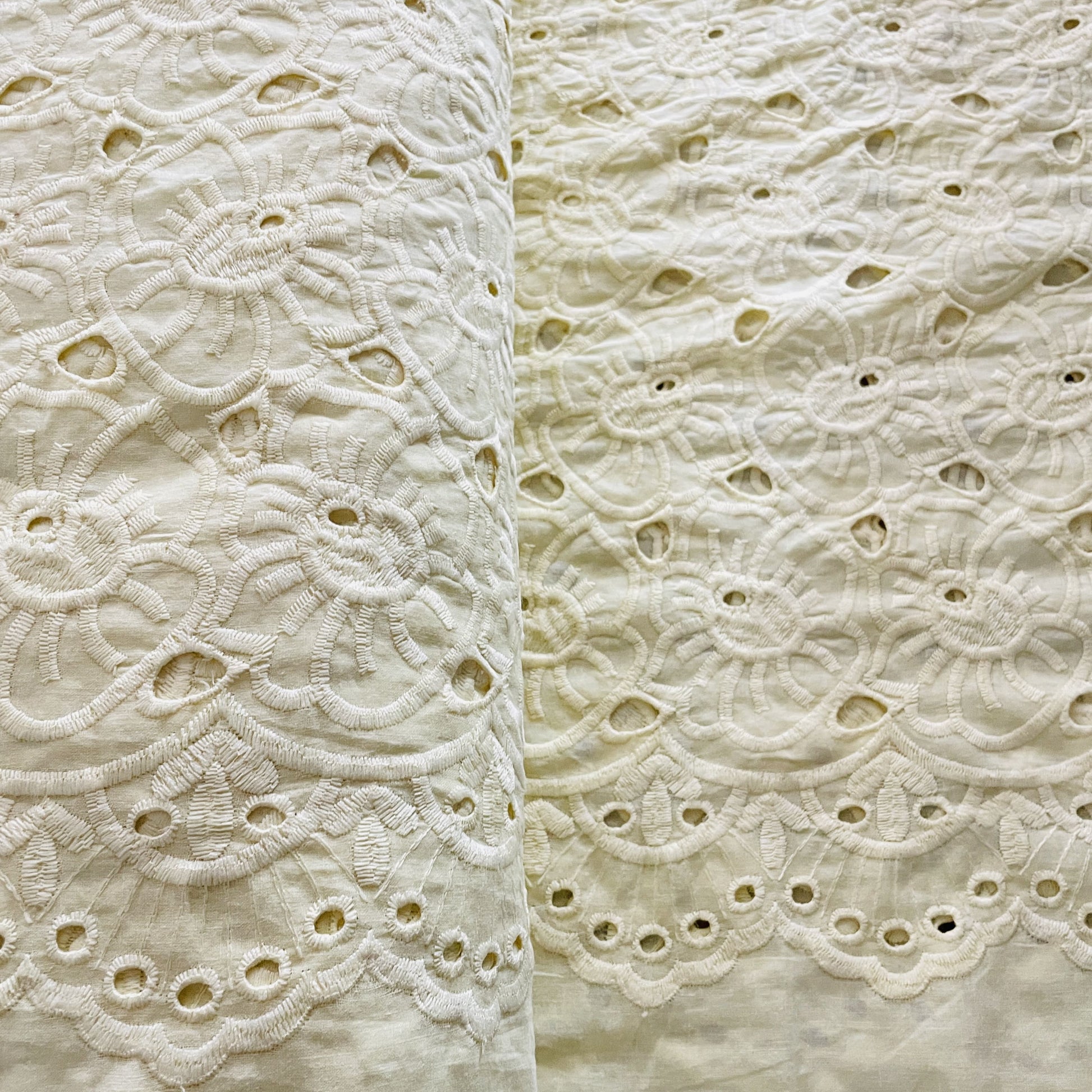 Premium Cream Abstract Flower Embroidery Cotton Schiffli Fabric