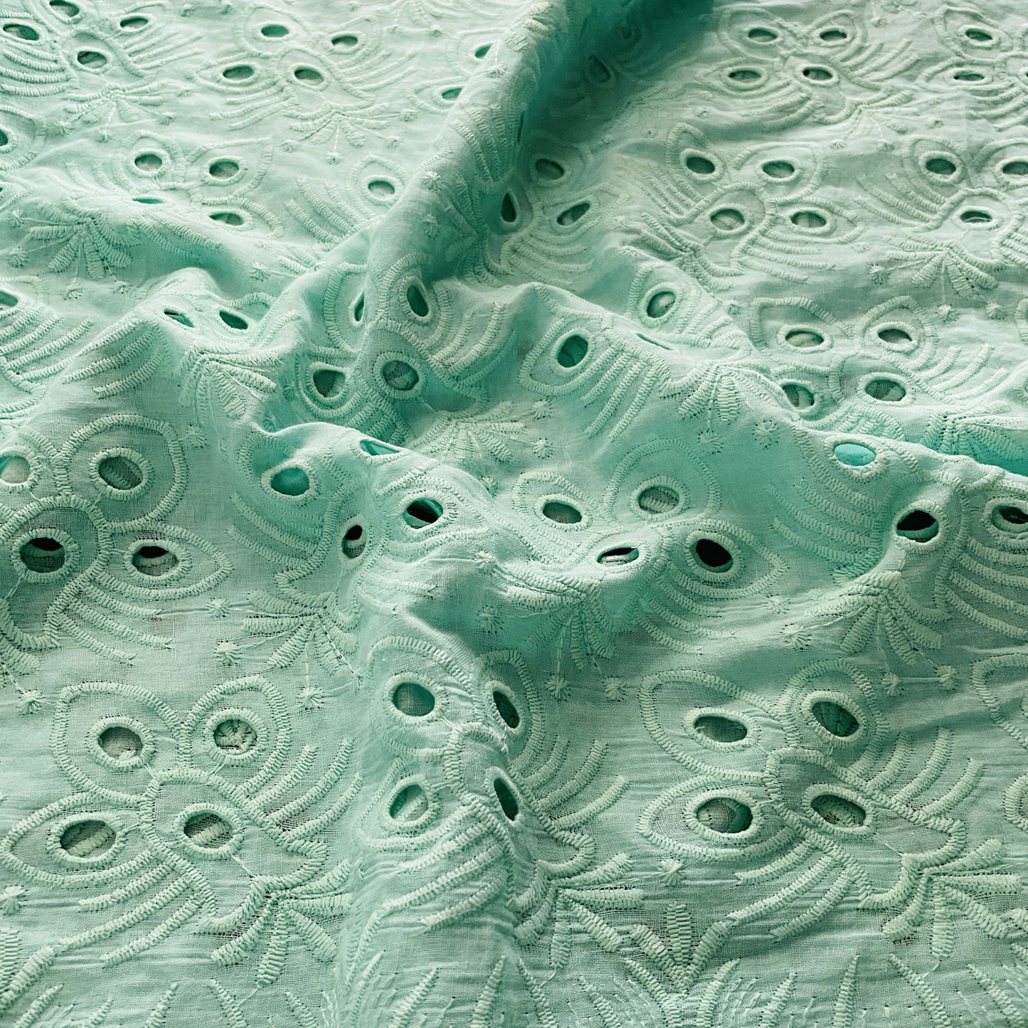 Premium Sea Green Floral Embroidery Cotton Schiffli Fabric