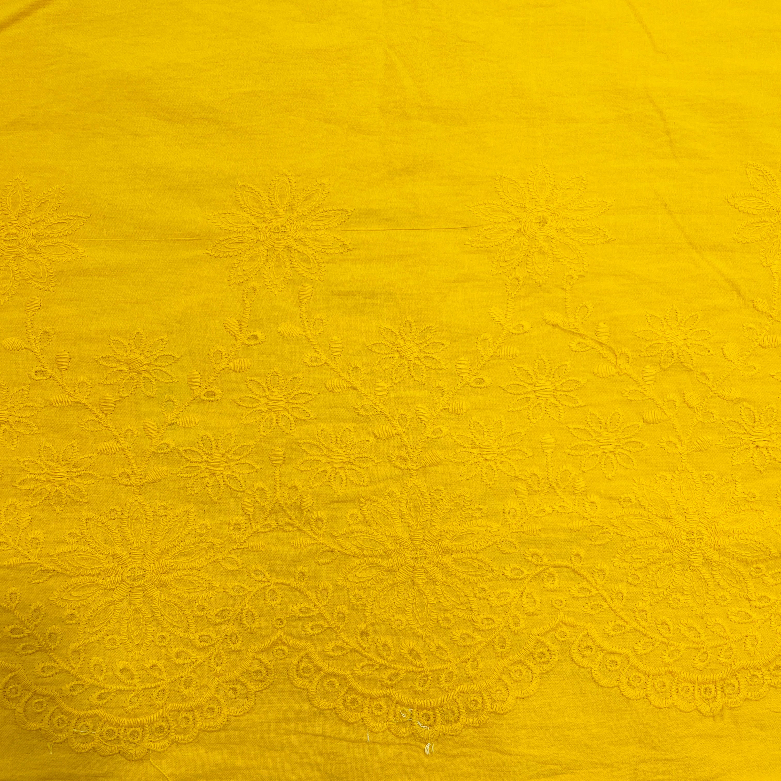Yellow Floral Embroidery Cotton Fabric - TradeUNO