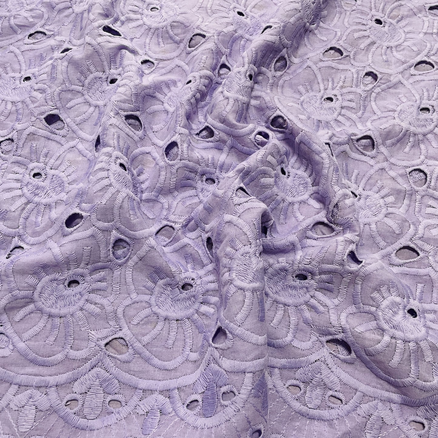Premium Purple Abstract Flower Embroidery Cotton Schiffli Fabric