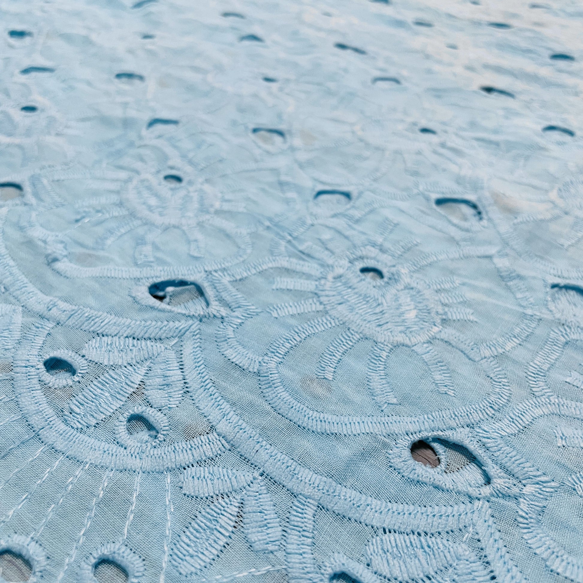 Premium Sky Blue Abstract Flower Embroidery Cotton Schiffli Fabric
