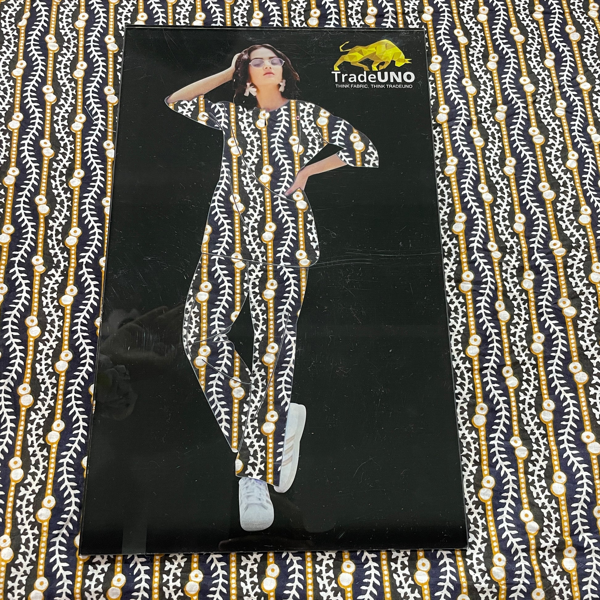 Black Yellow Digital Print Cotton Fabric - TradeUNO