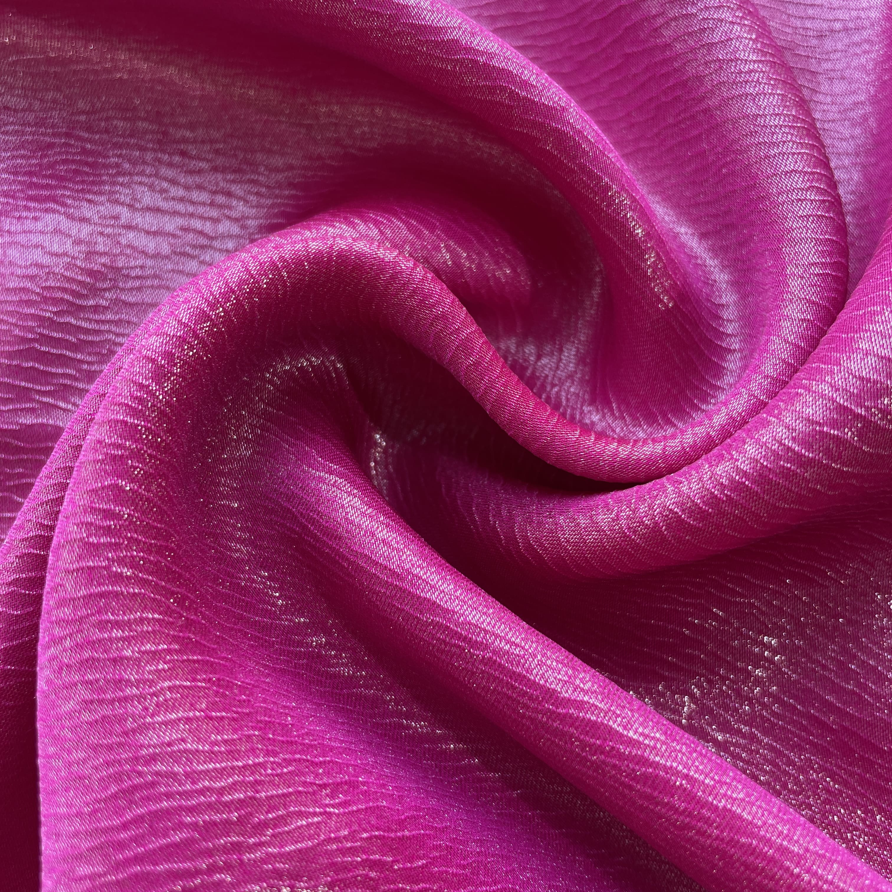 Magenta Pink Solid Silver Shimmer Geogrette Satin Fabric 11434