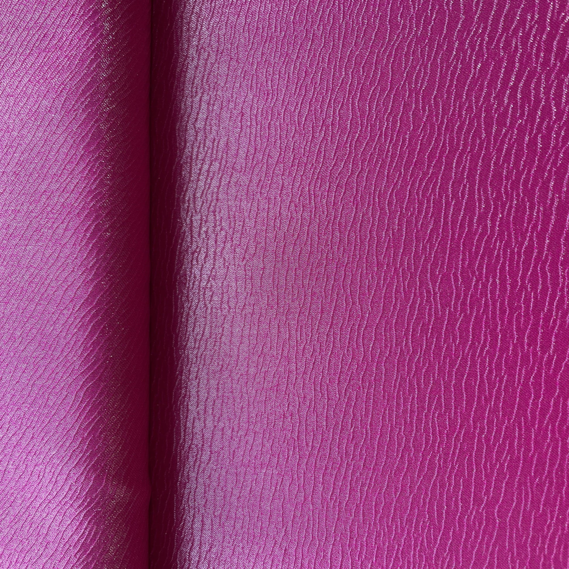 Magenta Pink Solid Silver Shimmer Geogrette Satin Fabric 11434