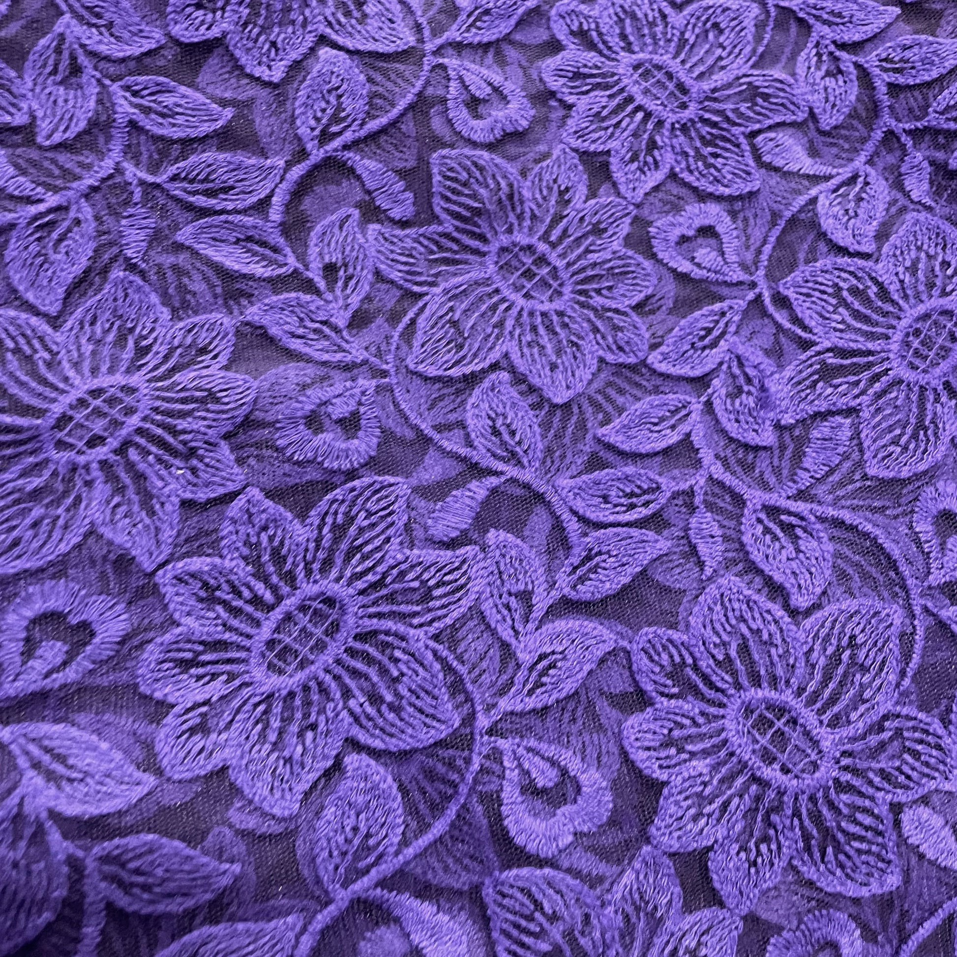 Premium Purple Floral Embroidery Net Fabric