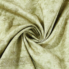 Exclusive Olive Green Floral Sequence Embroidery Cotton Satin Fabric