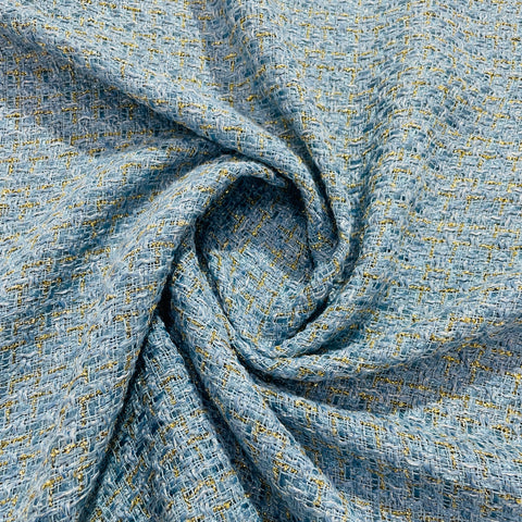 Blue Solid With Gold Lurex Tweed Fabric - TradeUNO