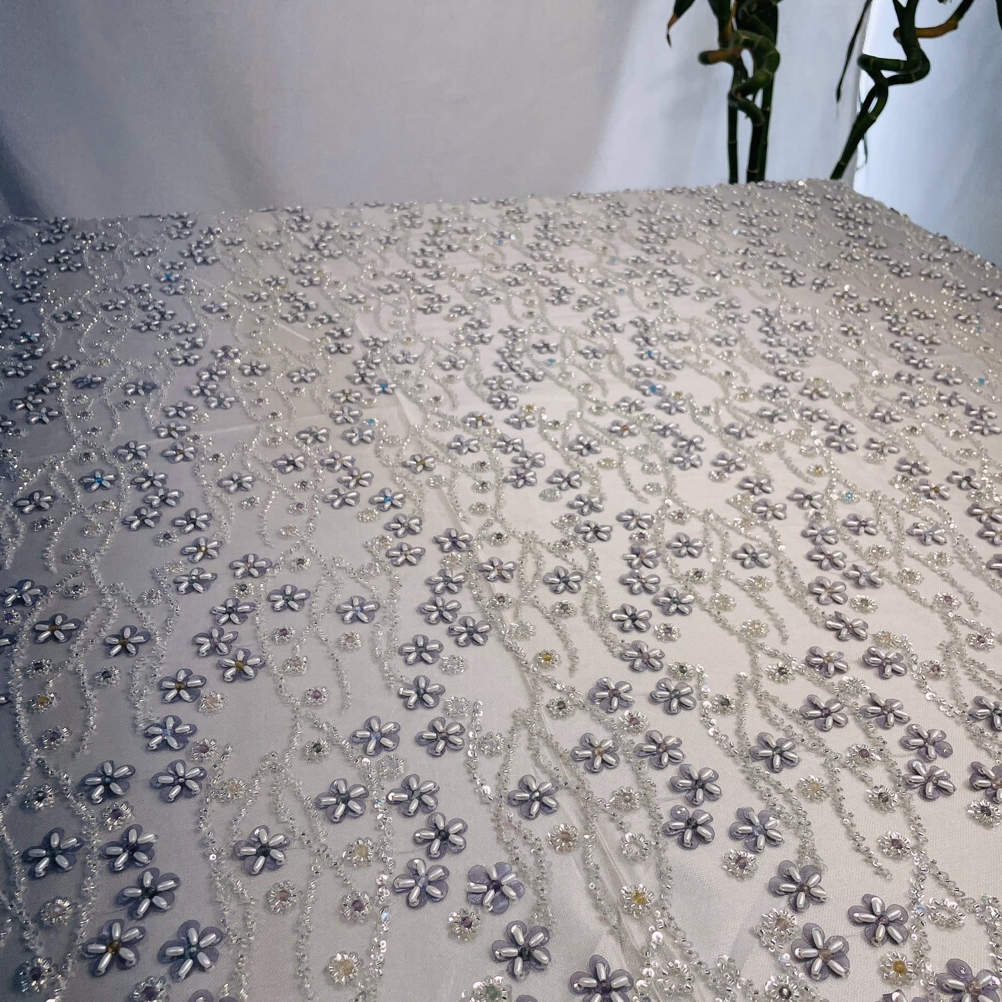 Premium Lavender Floral Heavy Sequins CutDana Turkish Work Embroidery Net Fabric