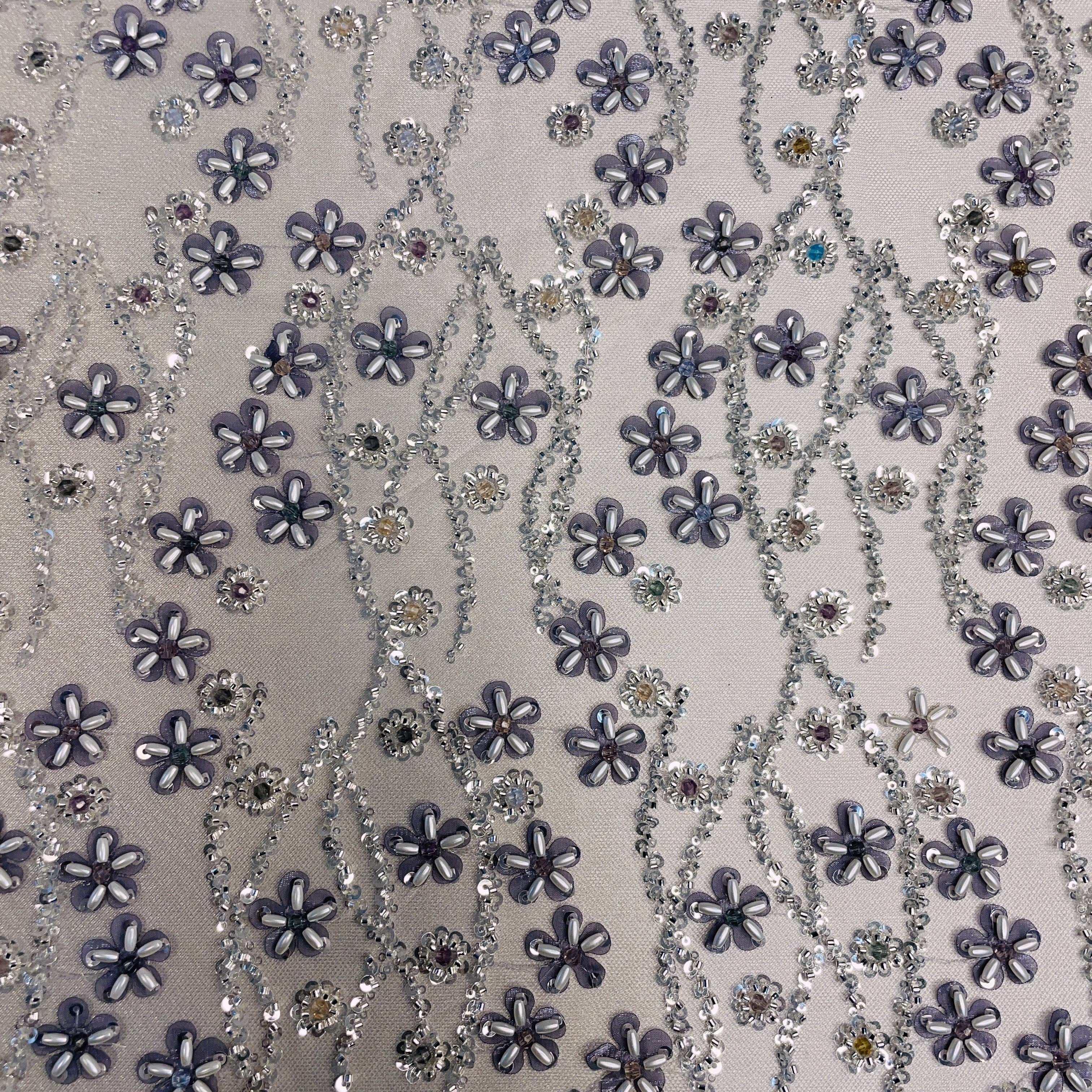 Premium Lavender Floral Heavy Sequins CutDana Turkish Work Embroidery Net Fabric